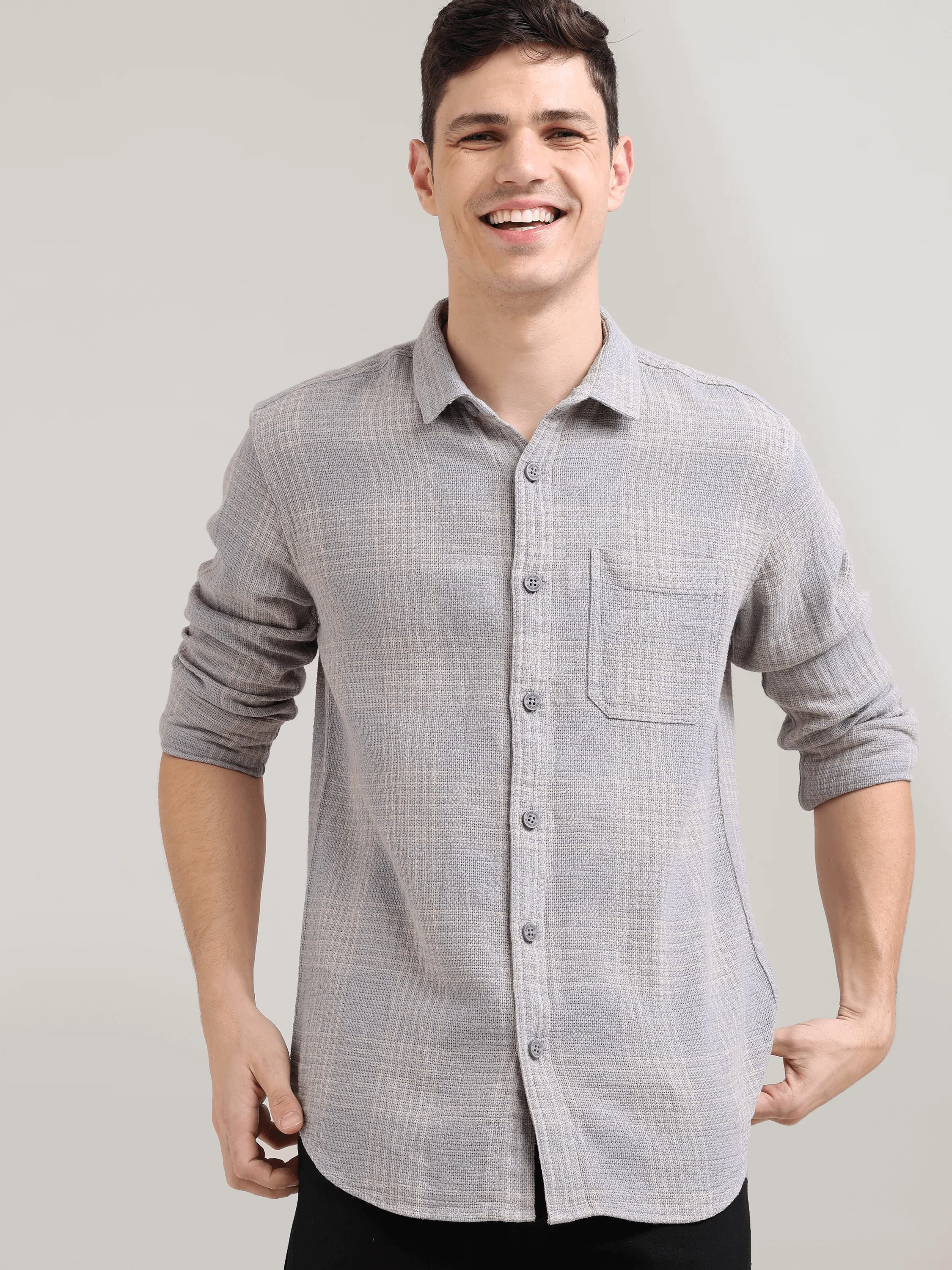 New age off-cream casual check shirt