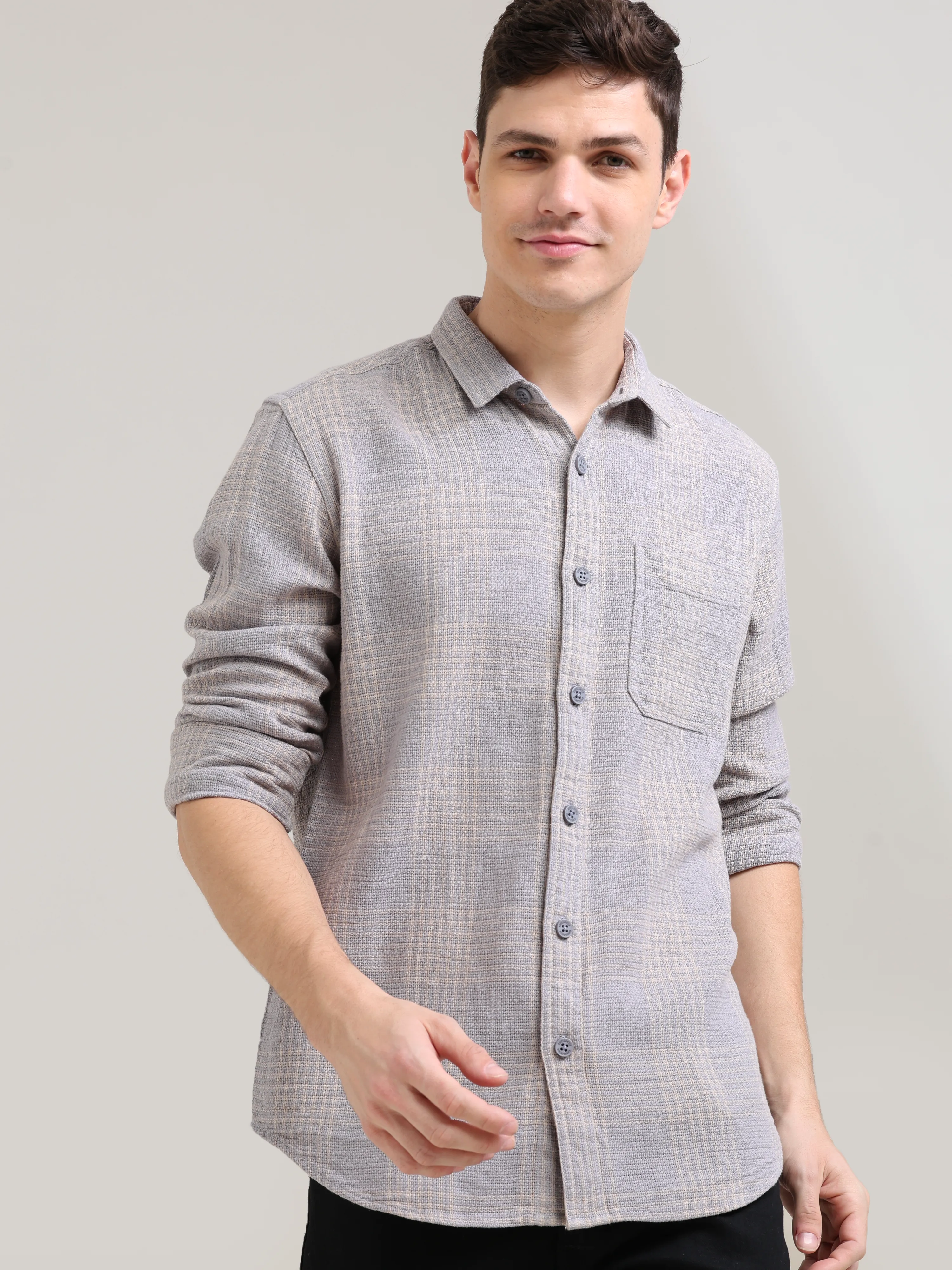 New age off-cream casual check shirt