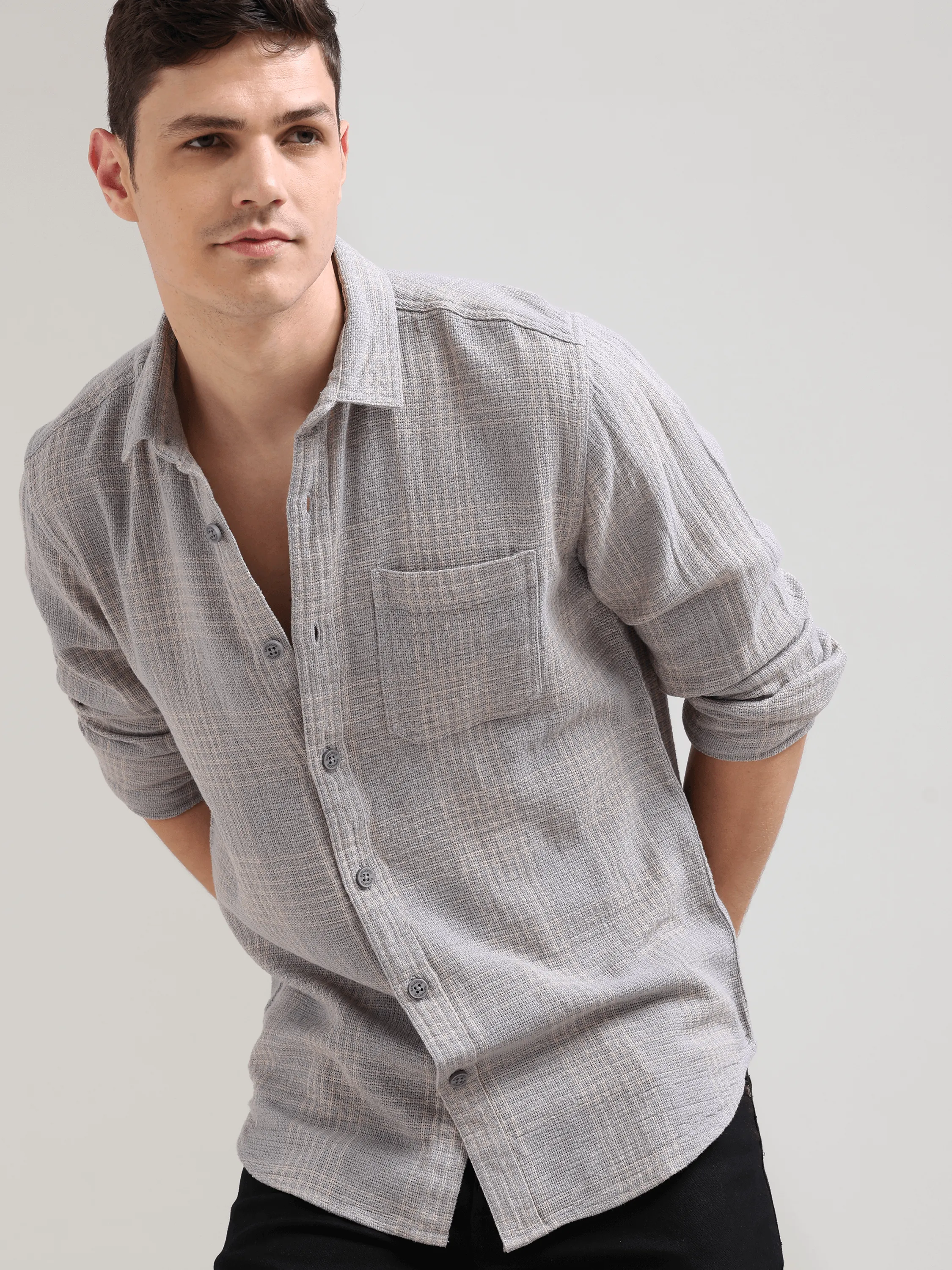 New age off-cream casual check shirt