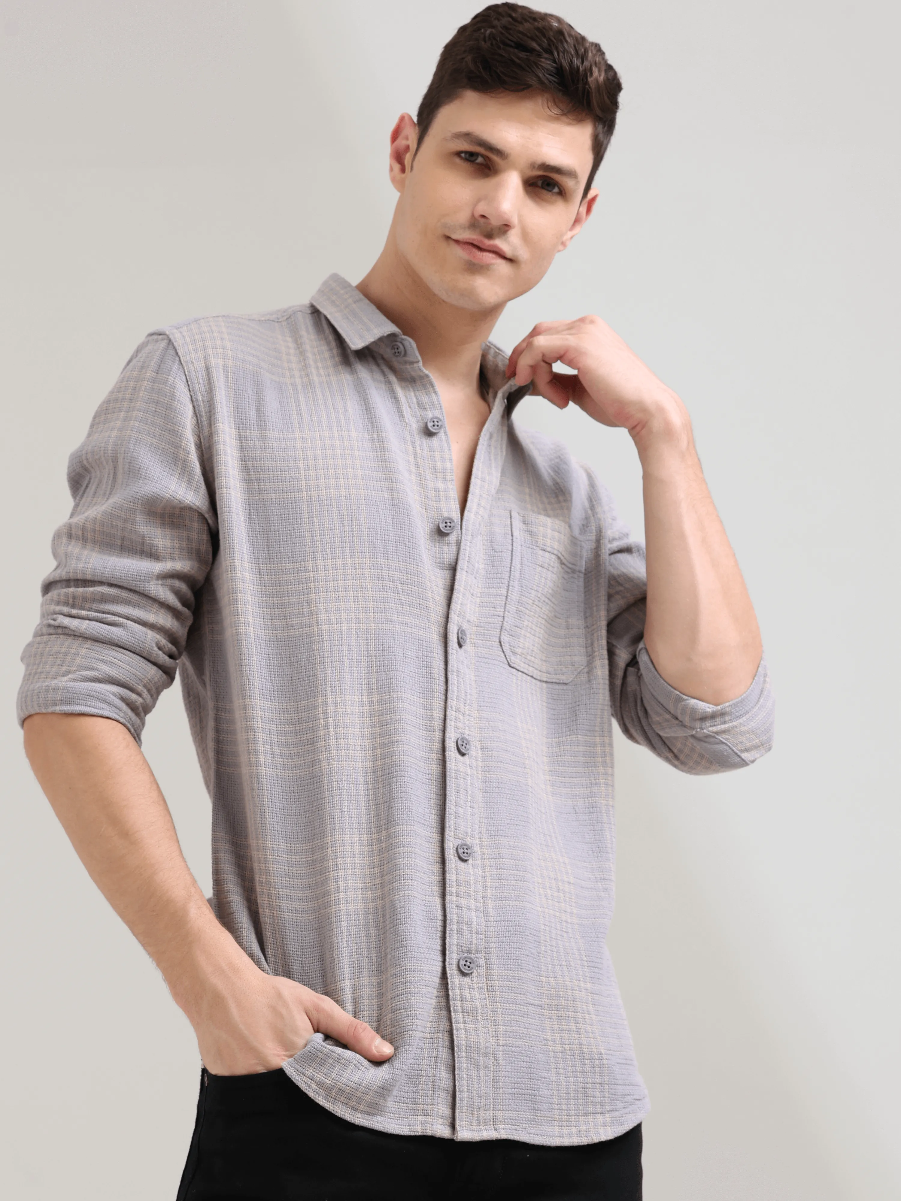 New age off-cream casual check shirt