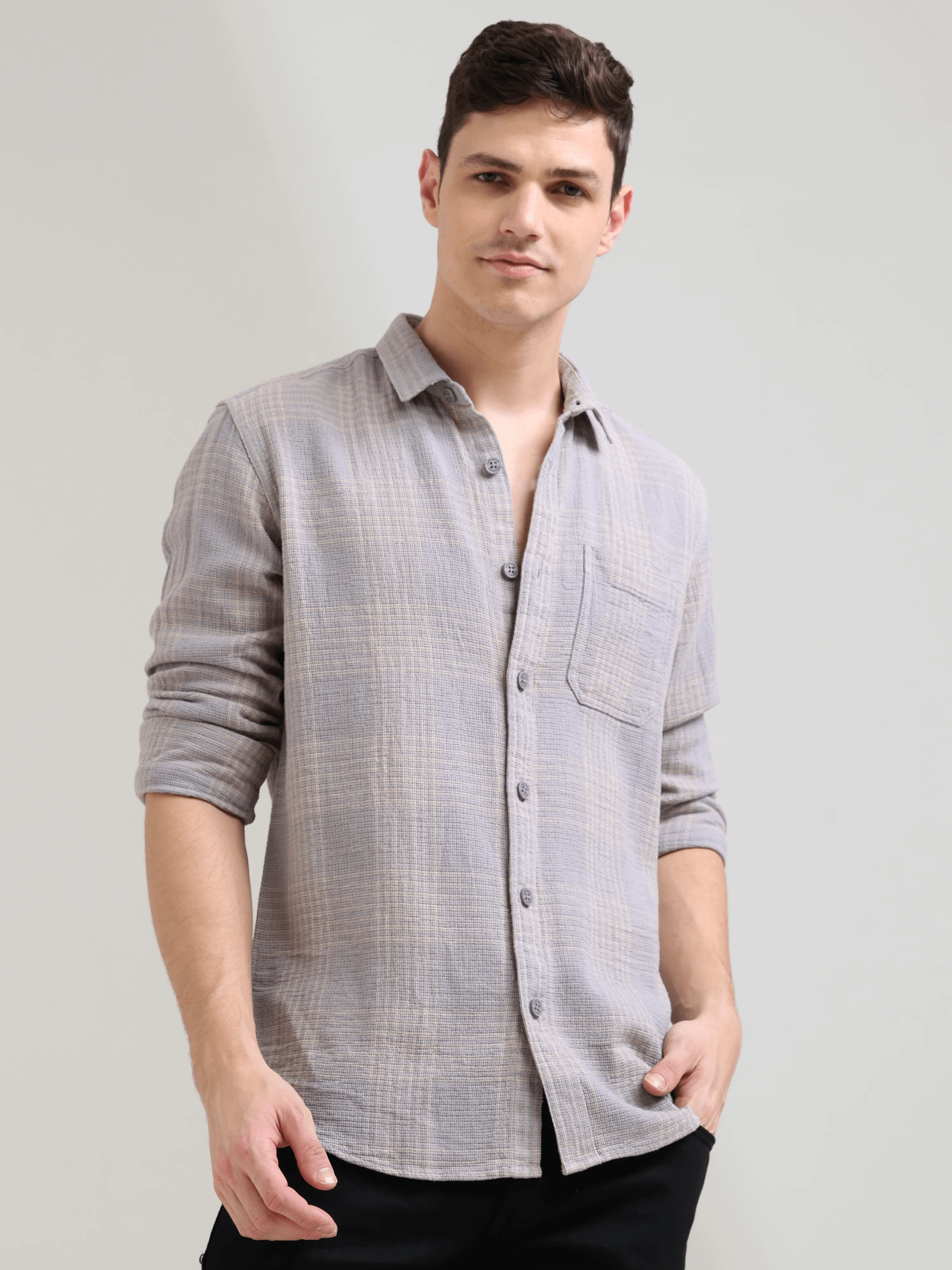 New age off-cream casual check shirt