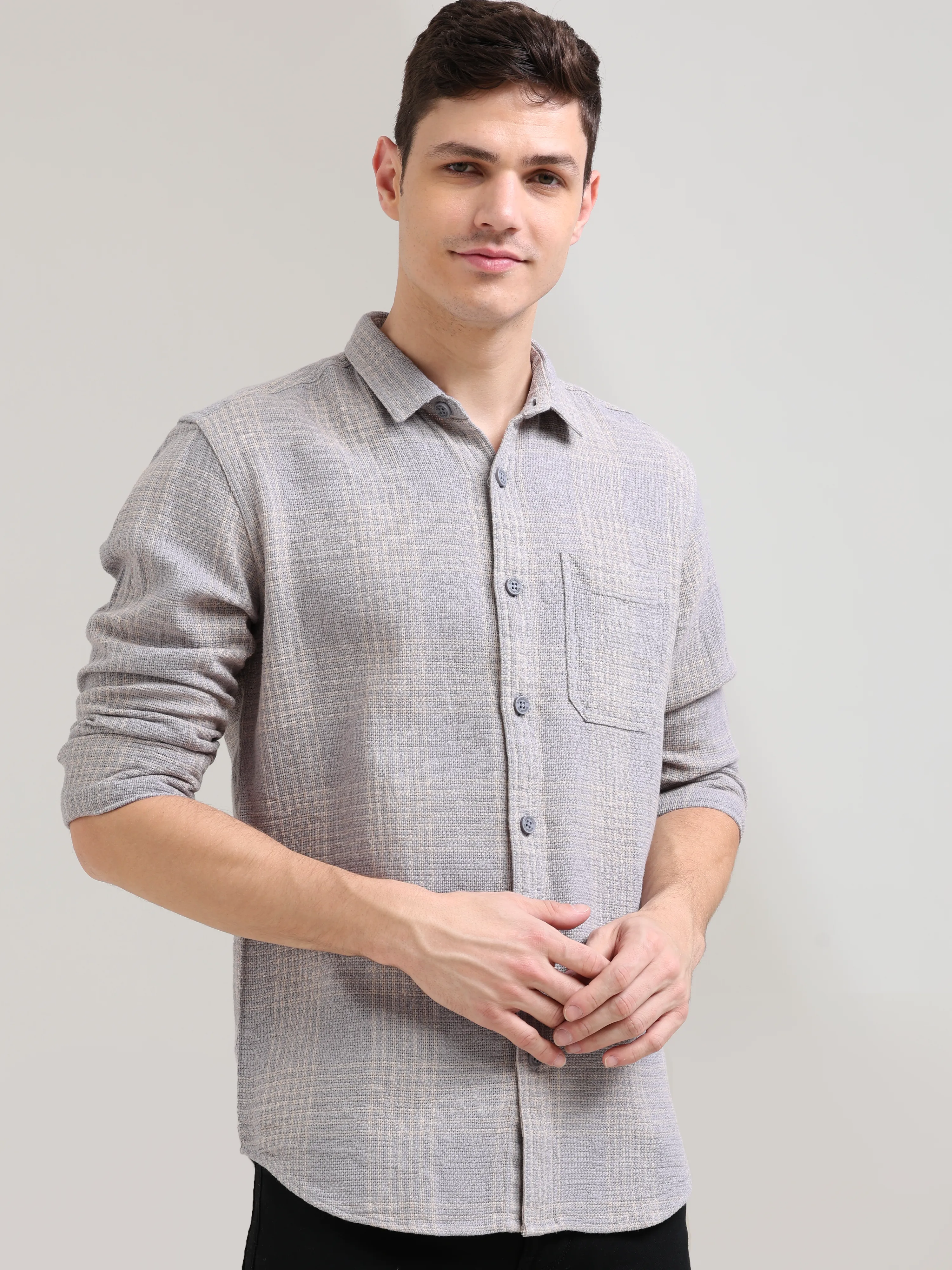 New age off-cream casual check shirt