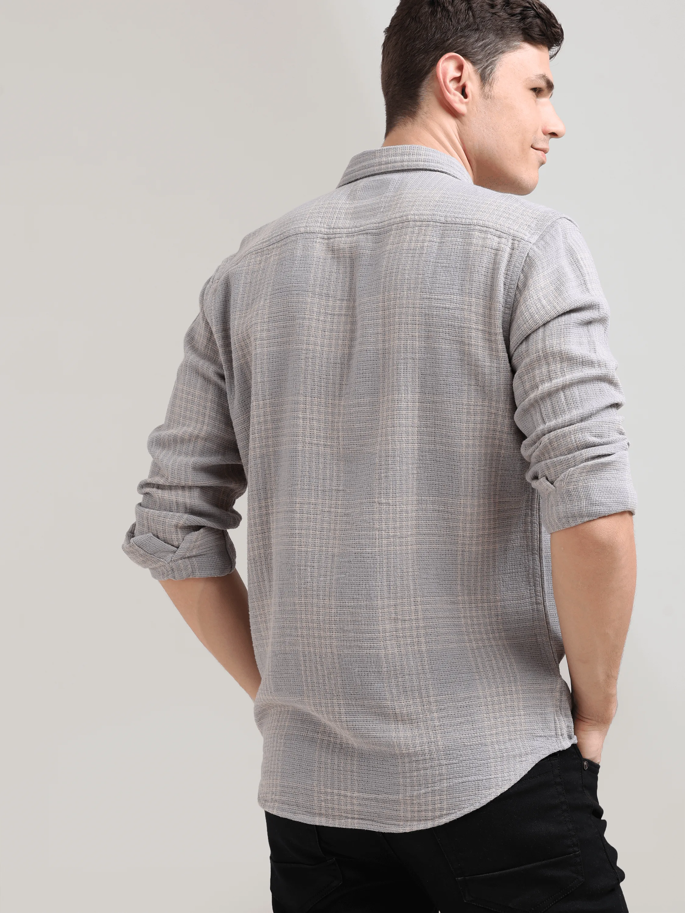 New age off-cream casual check shirt