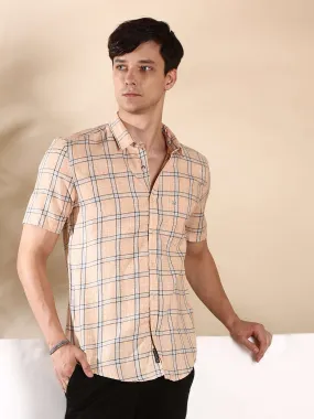 Orange casual check half sleeves shirt