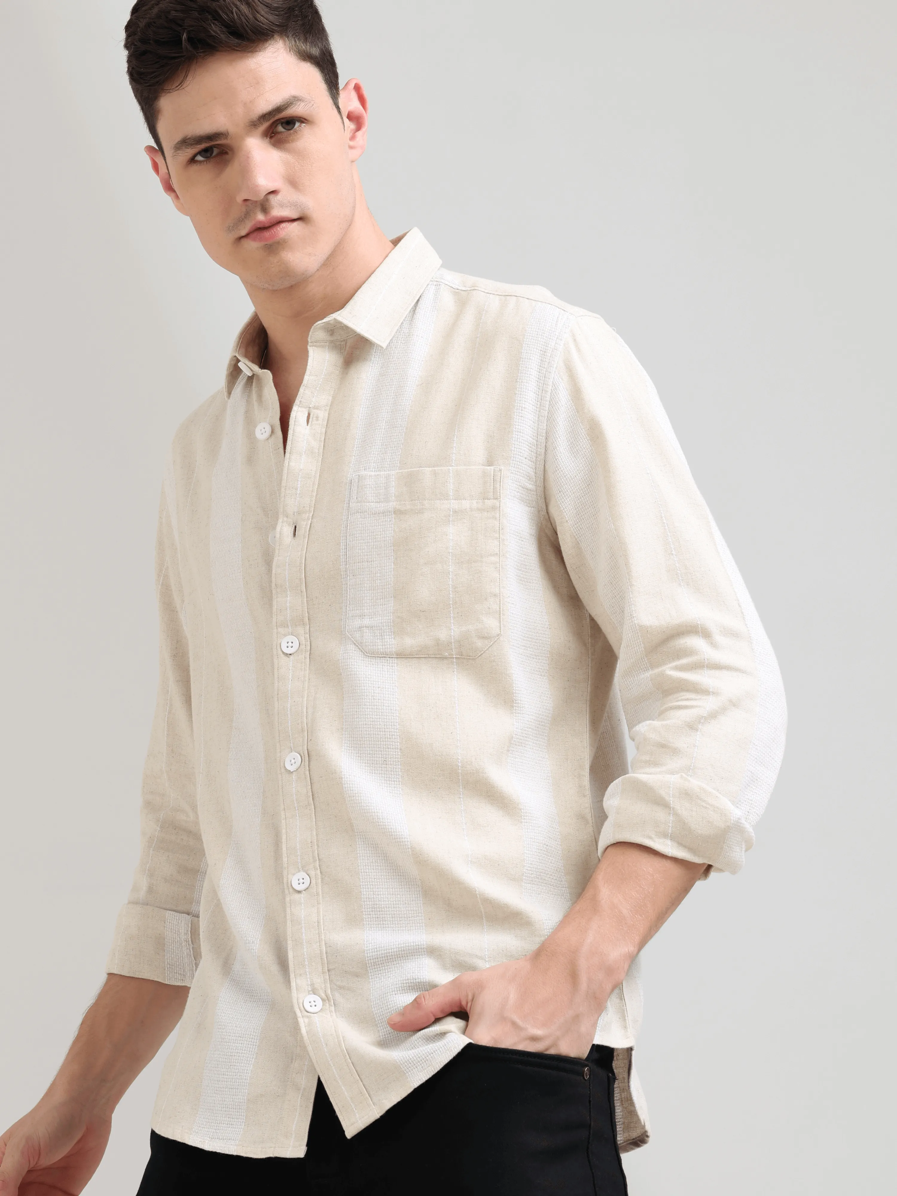 Pure cotton cream&white Casual shirt