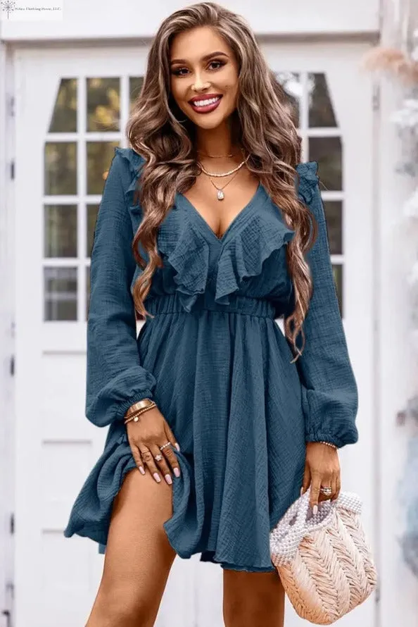 Ruffle Trim Casual Mini Dress