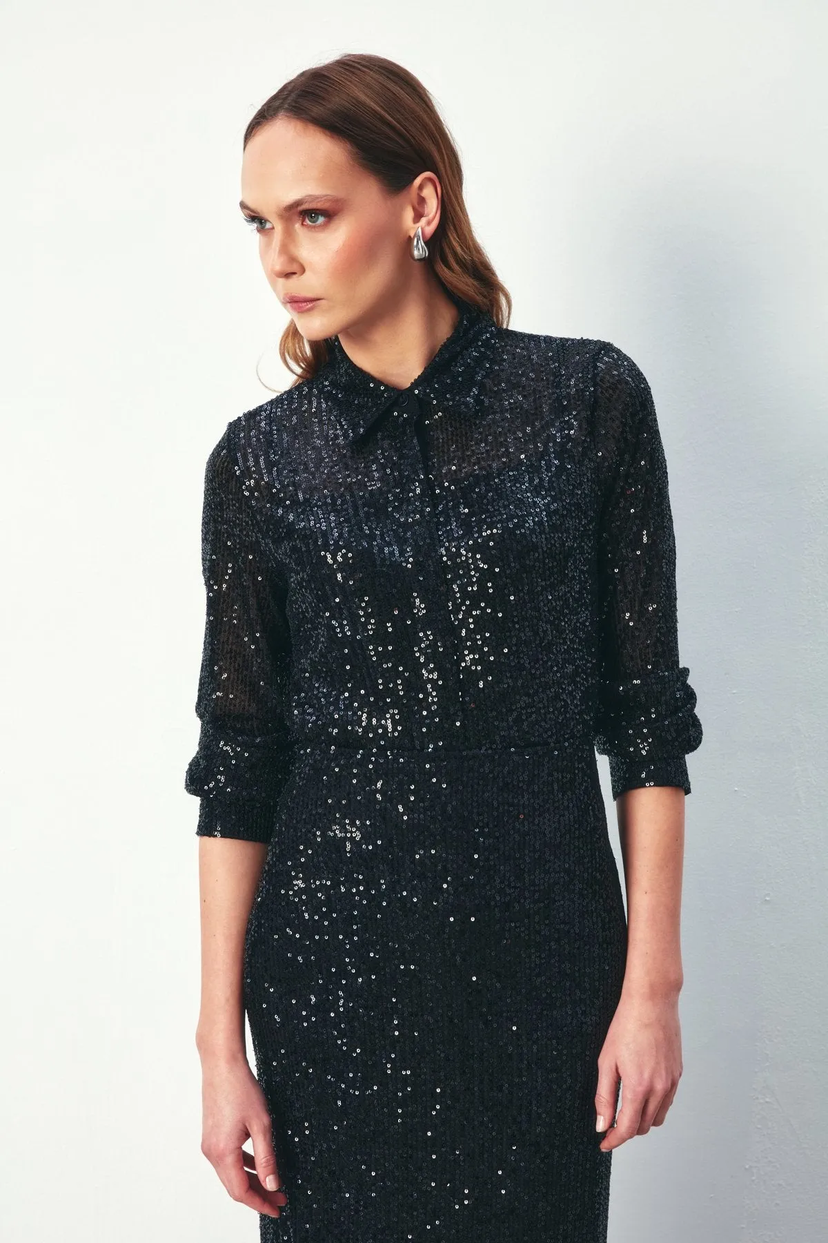 Sequined Casual Shirt - BLACK