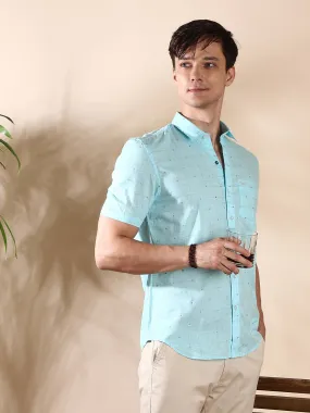 Sky blue casual check half sleeves shirt