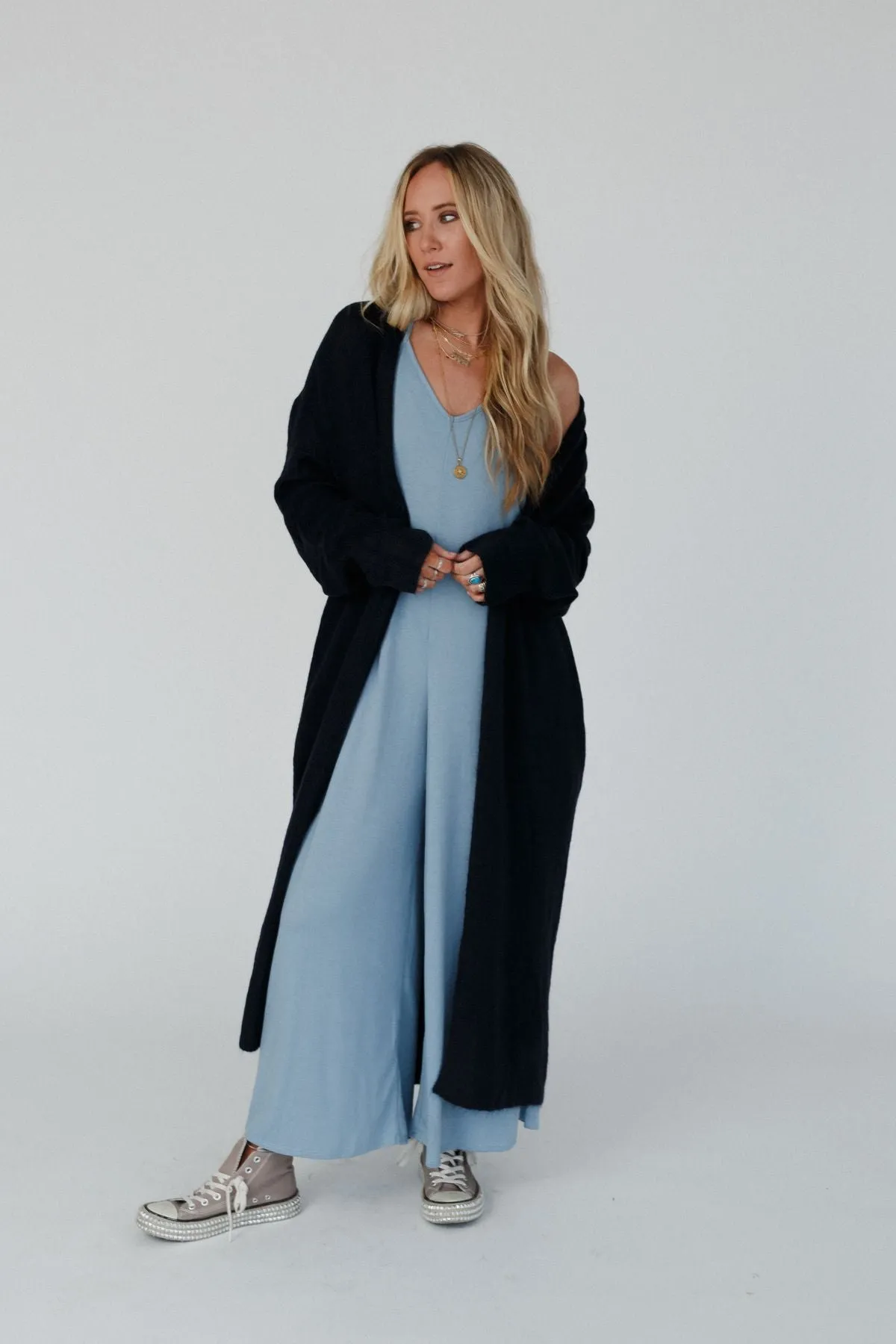 So Cozy Oversized Solid Knit Duster - Dark Navy