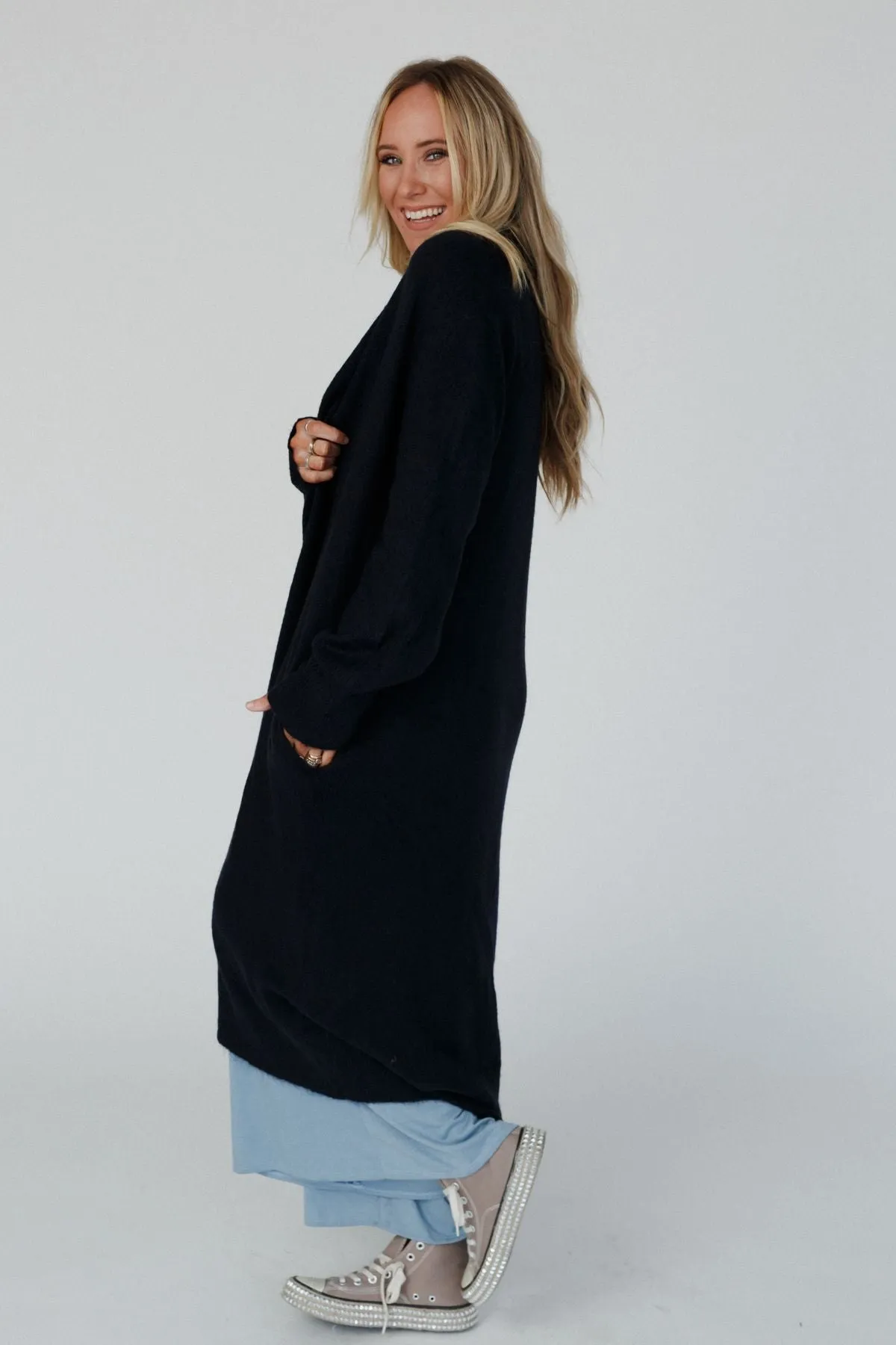 So Cozy Oversized Solid Knit Duster - Dark Navy