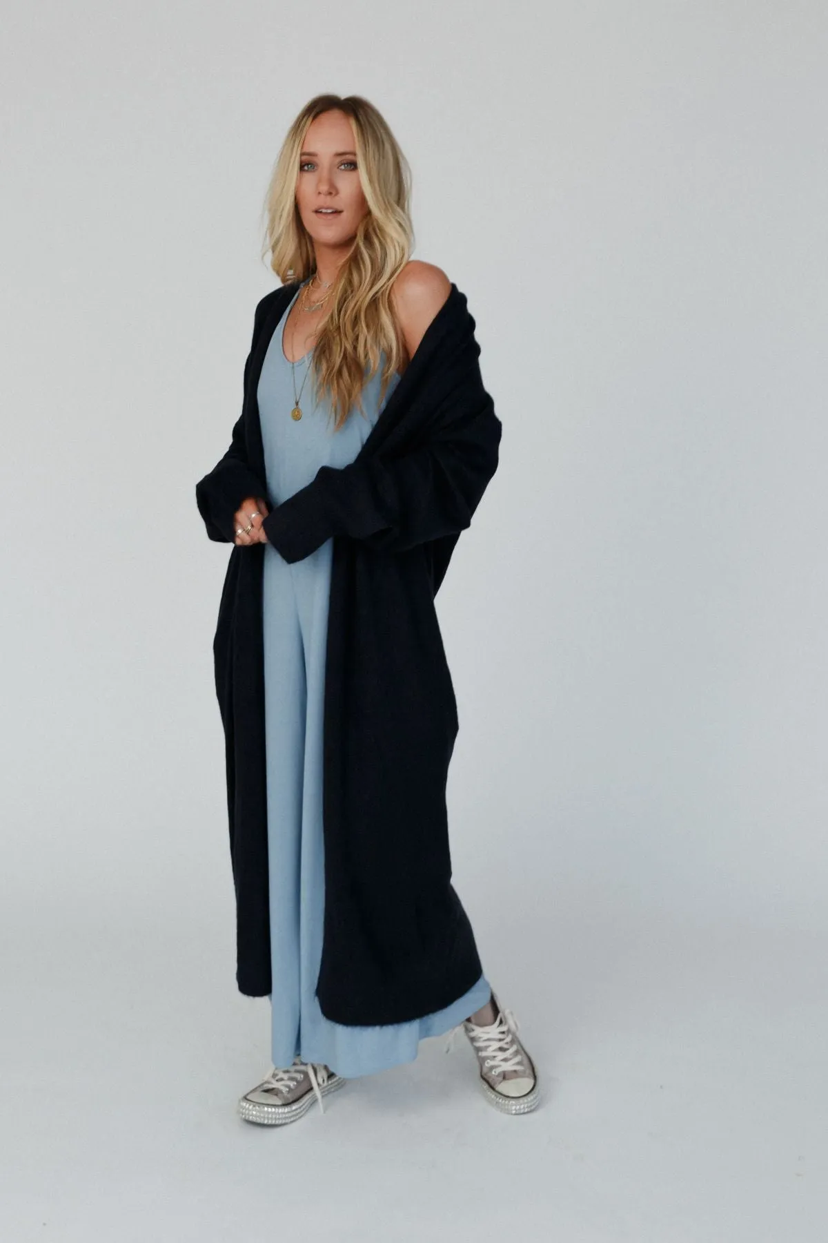 So Cozy Oversized Solid Knit Duster - Dark Navy