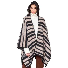 Striped Cozy Two Tone Knit Kimono Poncho