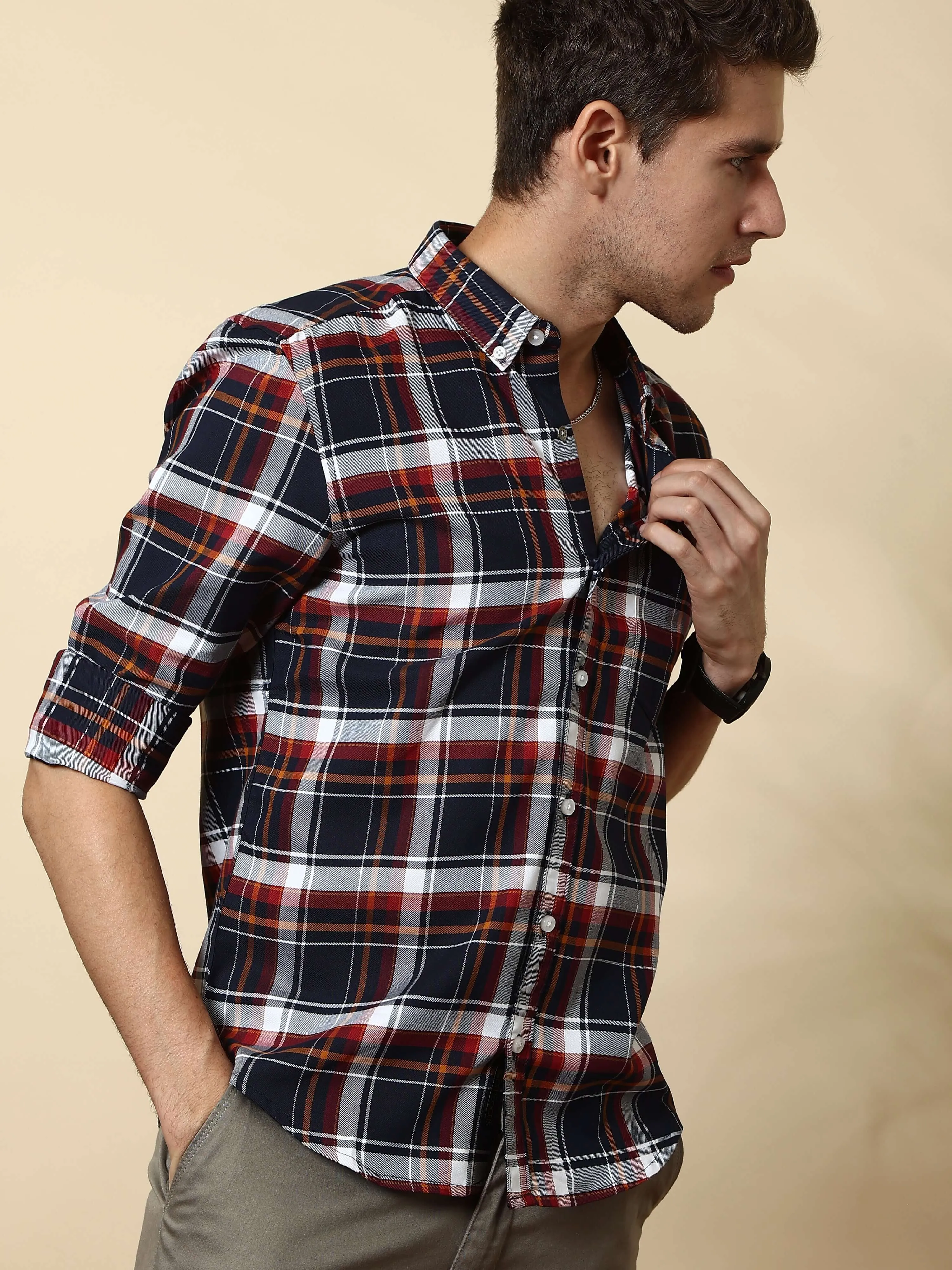 Teal & Green casual check full sleeve shirt