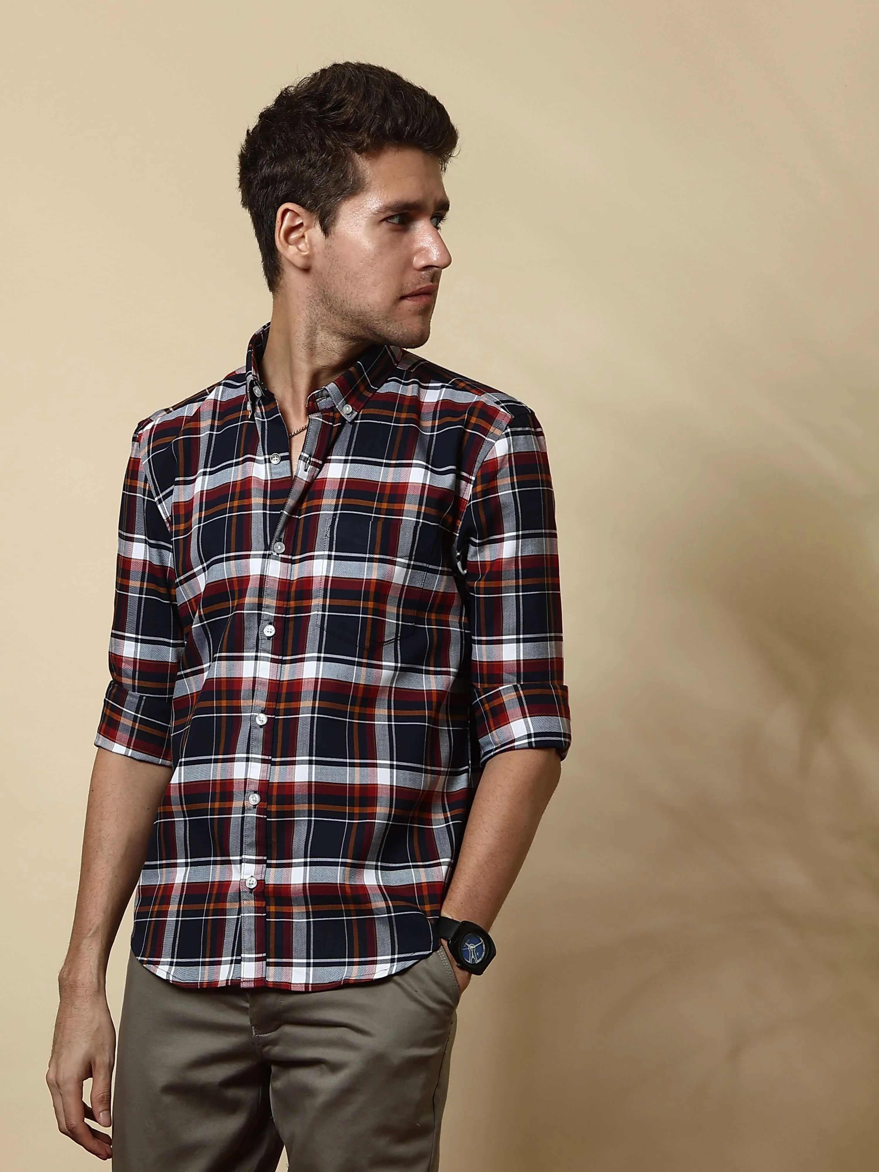 Teal & Green casual check full sleeve shirt