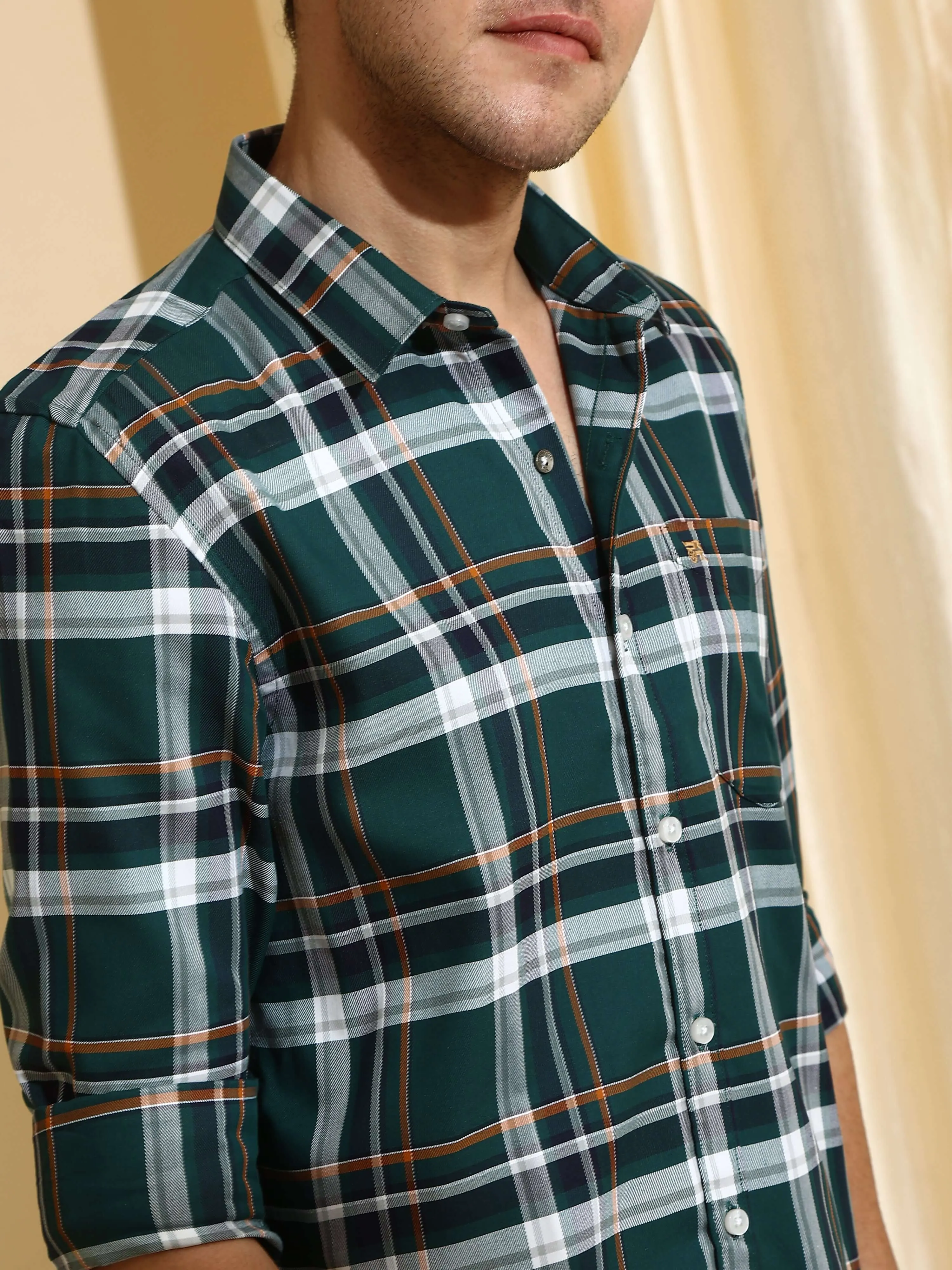 Teal & Green casual check full sleeves shirt