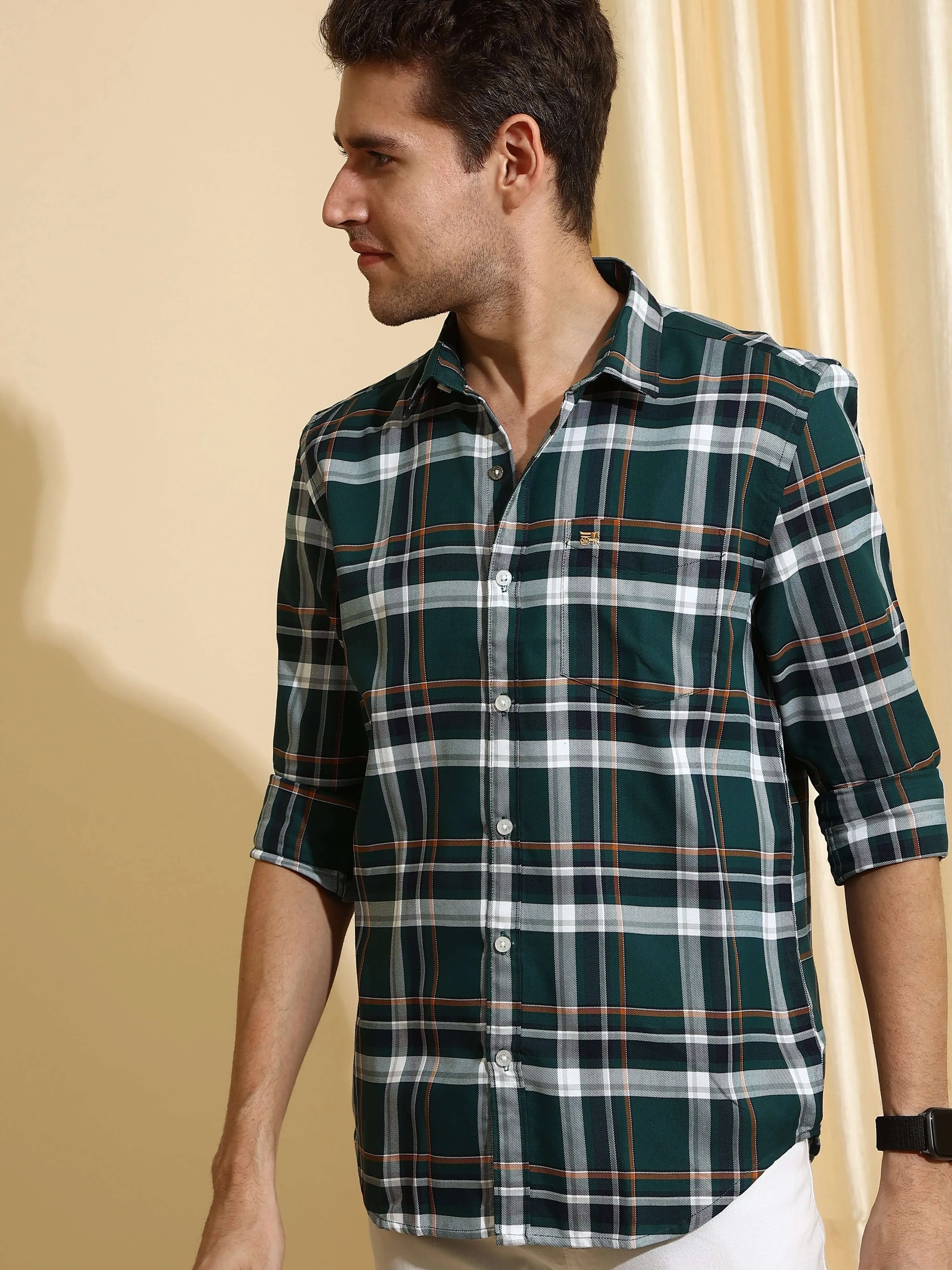 Teal & Green casual check full sleeves shirt