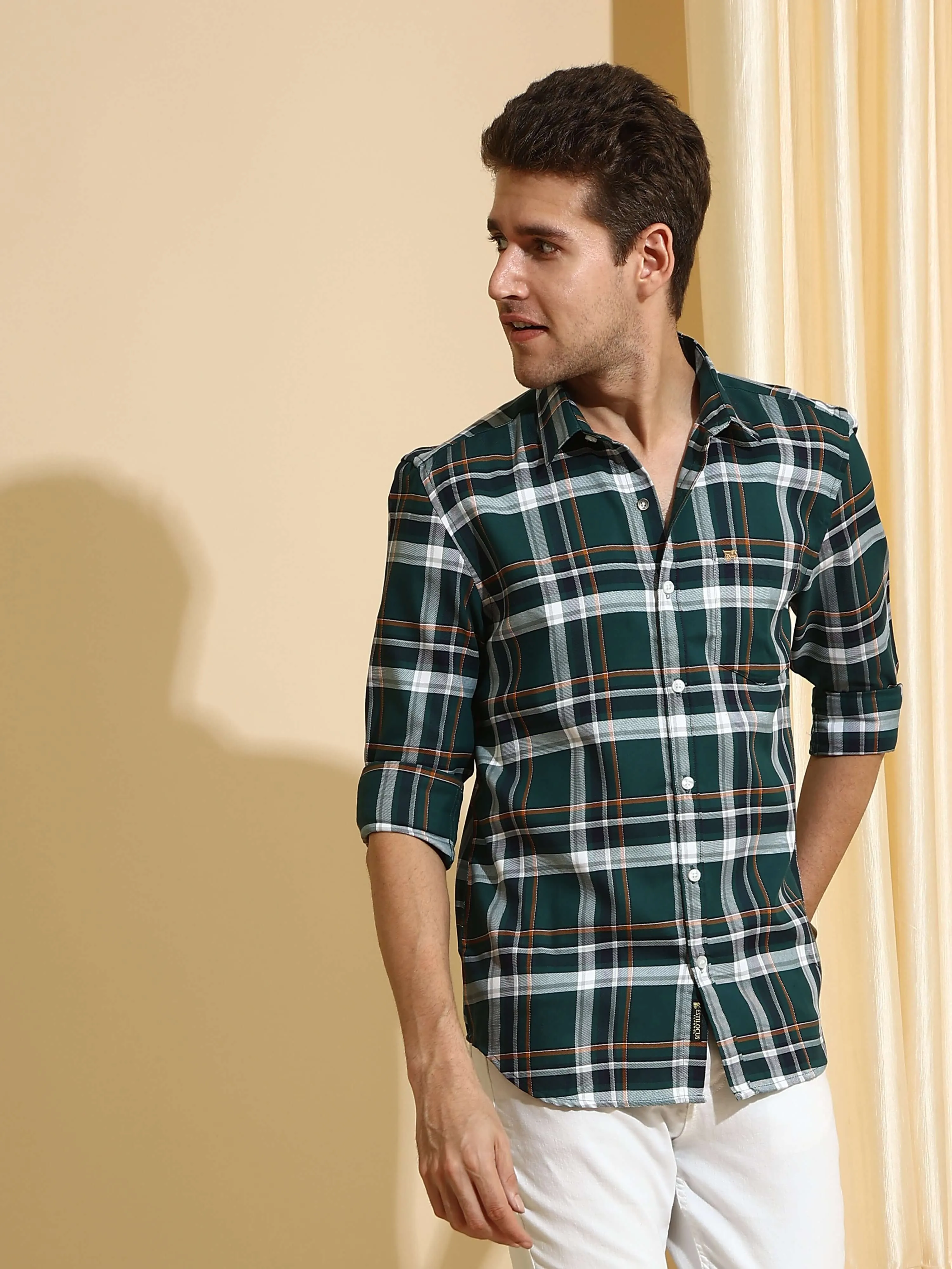 Teal & Green casual check full sleeves shirt