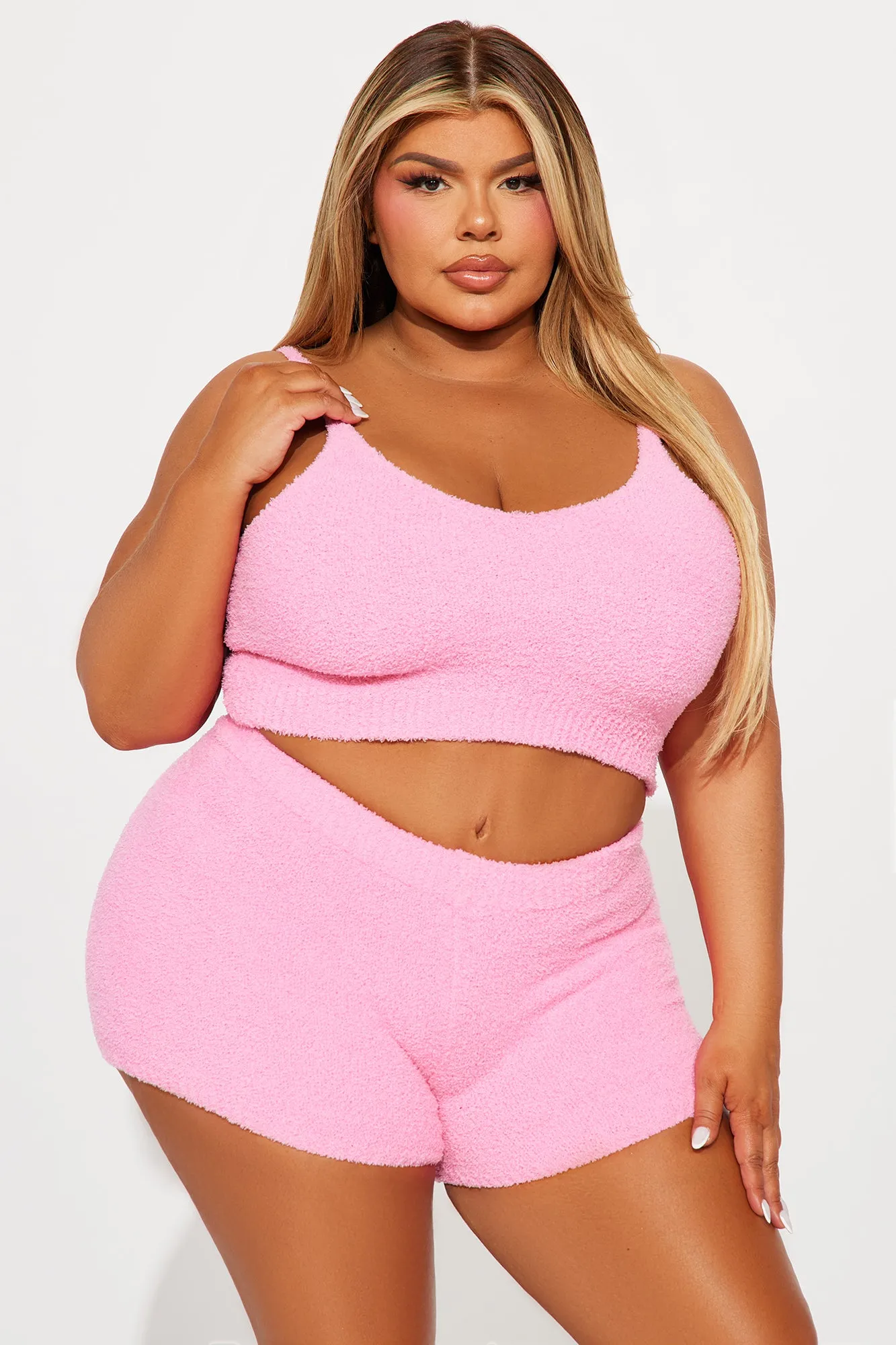 Unbothered Mood Cozy Short Set - Pink