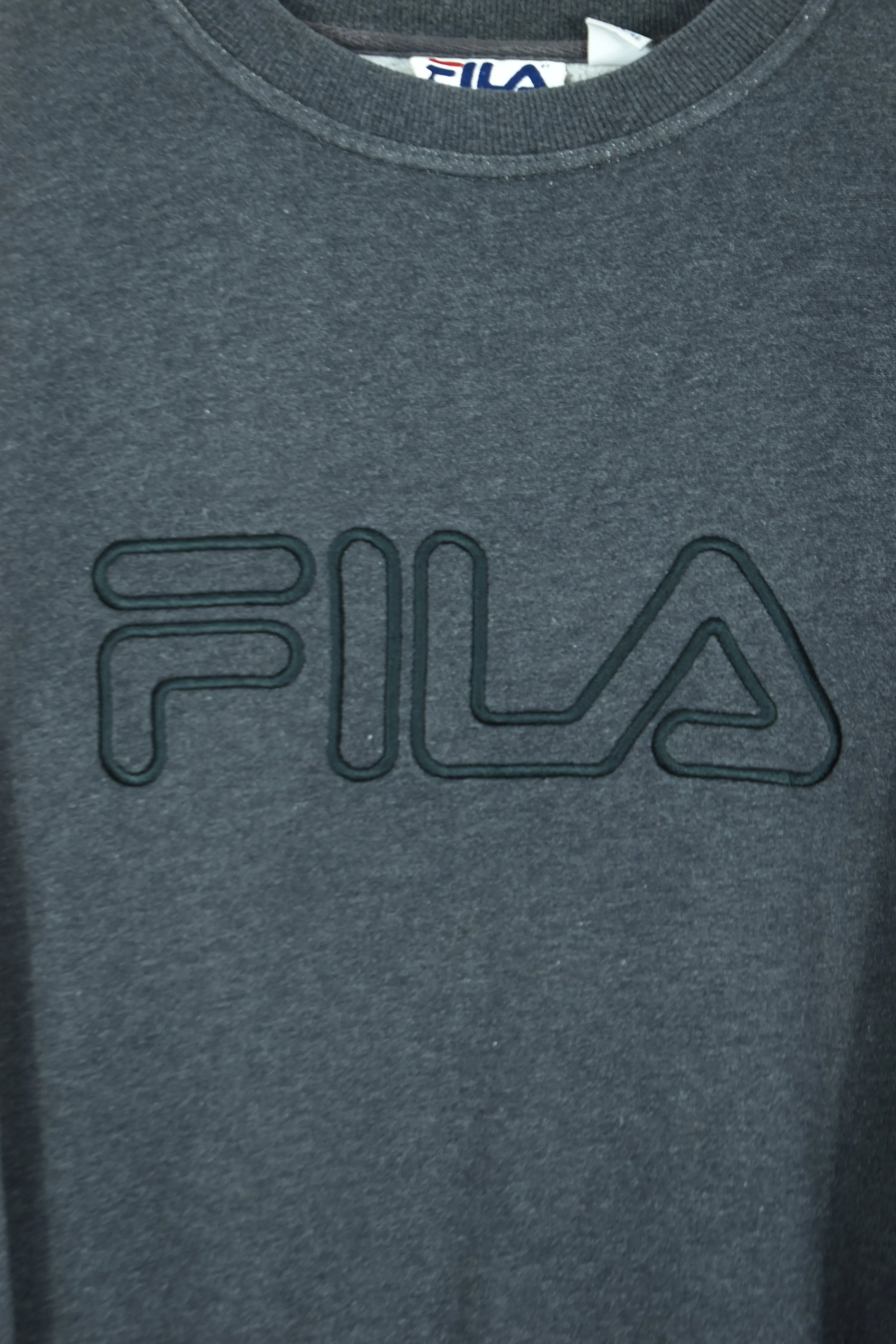 Vintage Fila Embroidered Sweatshirt Dark Grey Large