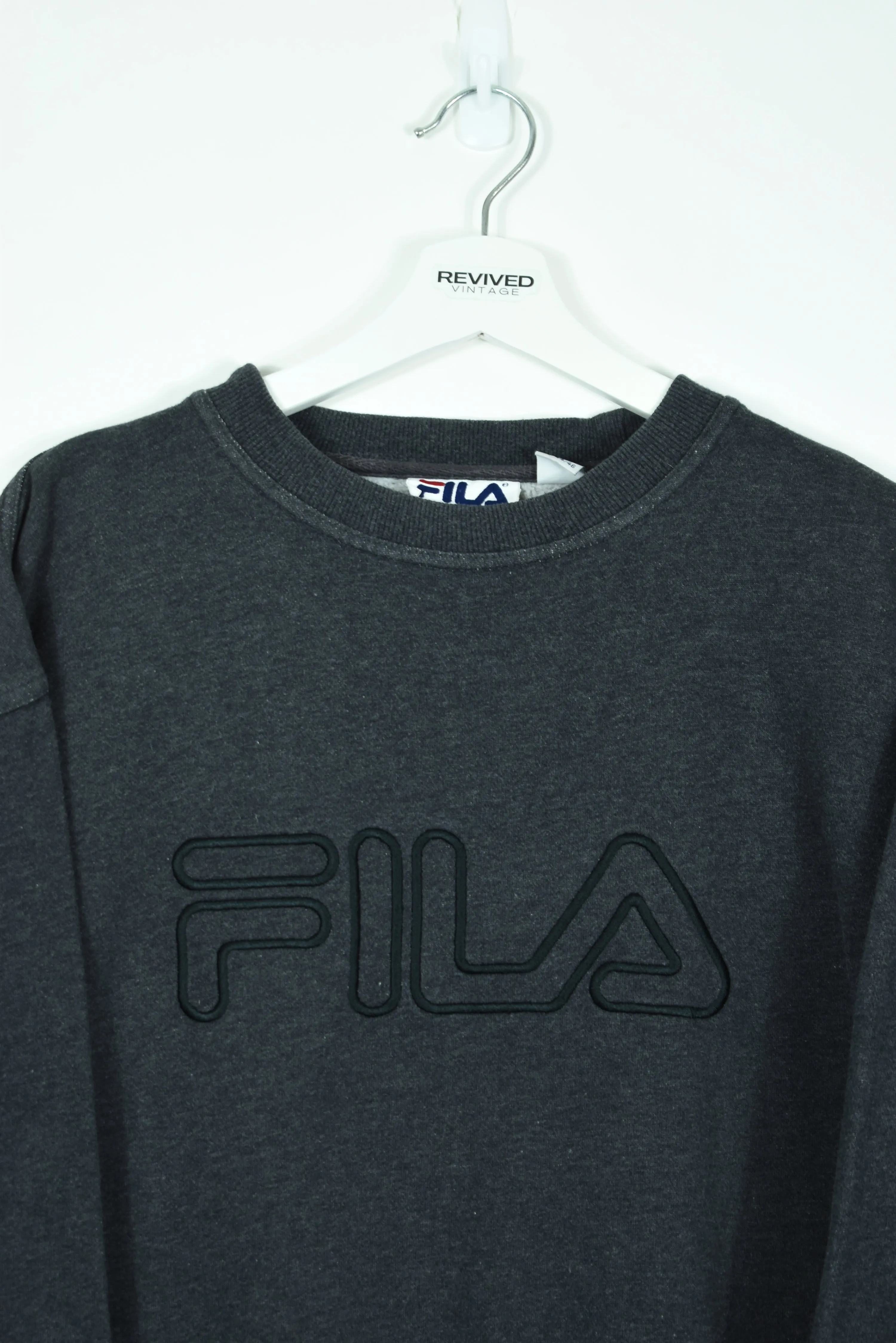 Vintage Fila Embroidered Sweatshirt Dark Grey Large