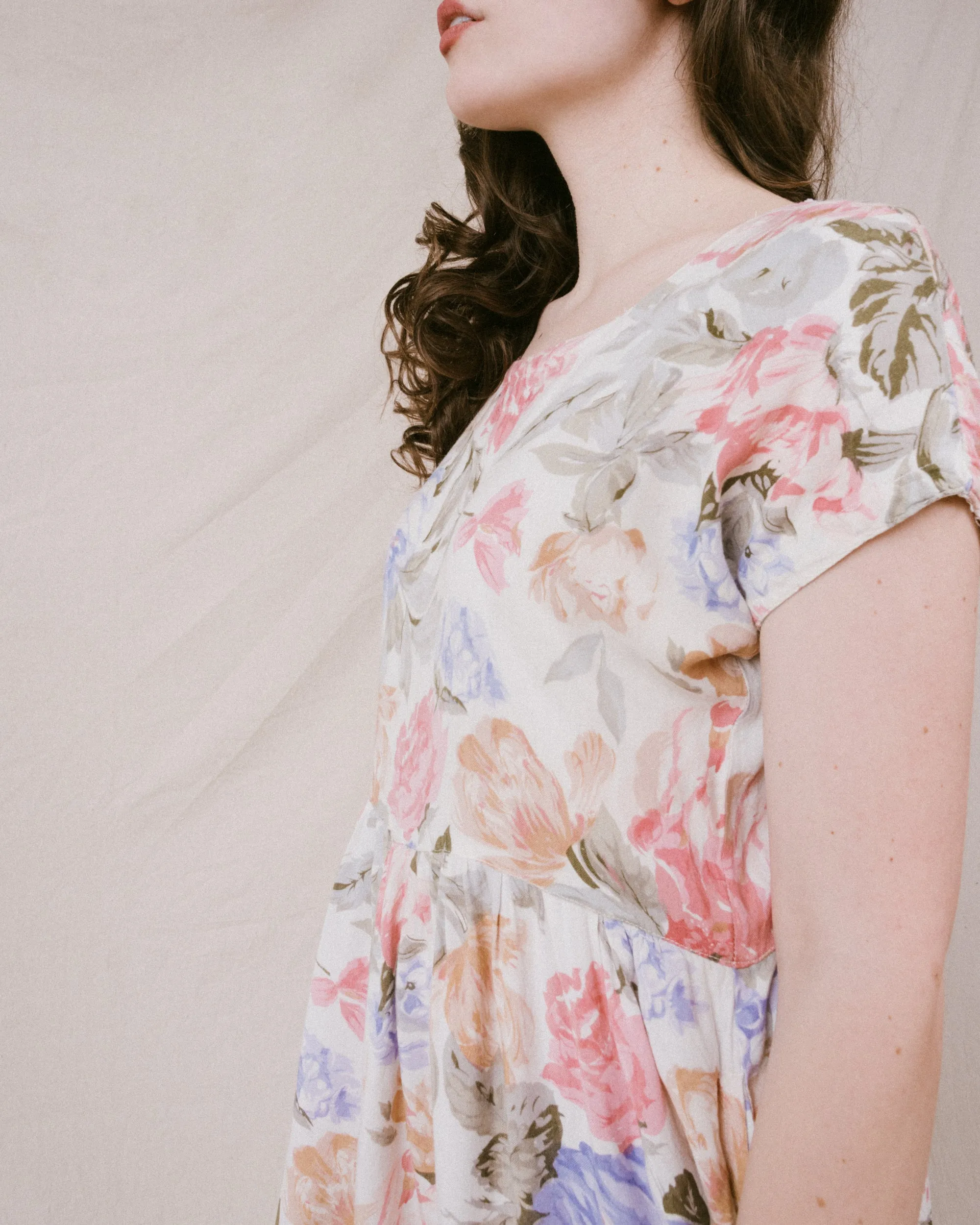 Vintage Pastel Floral Mini Dress (S/M)