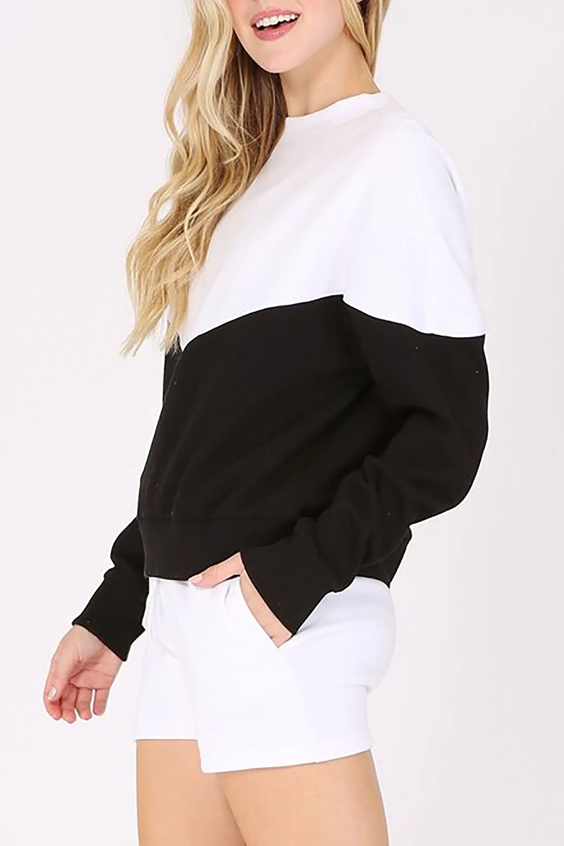 Women's Casual Long Sleeve Color Block Fleece Sweatshirt