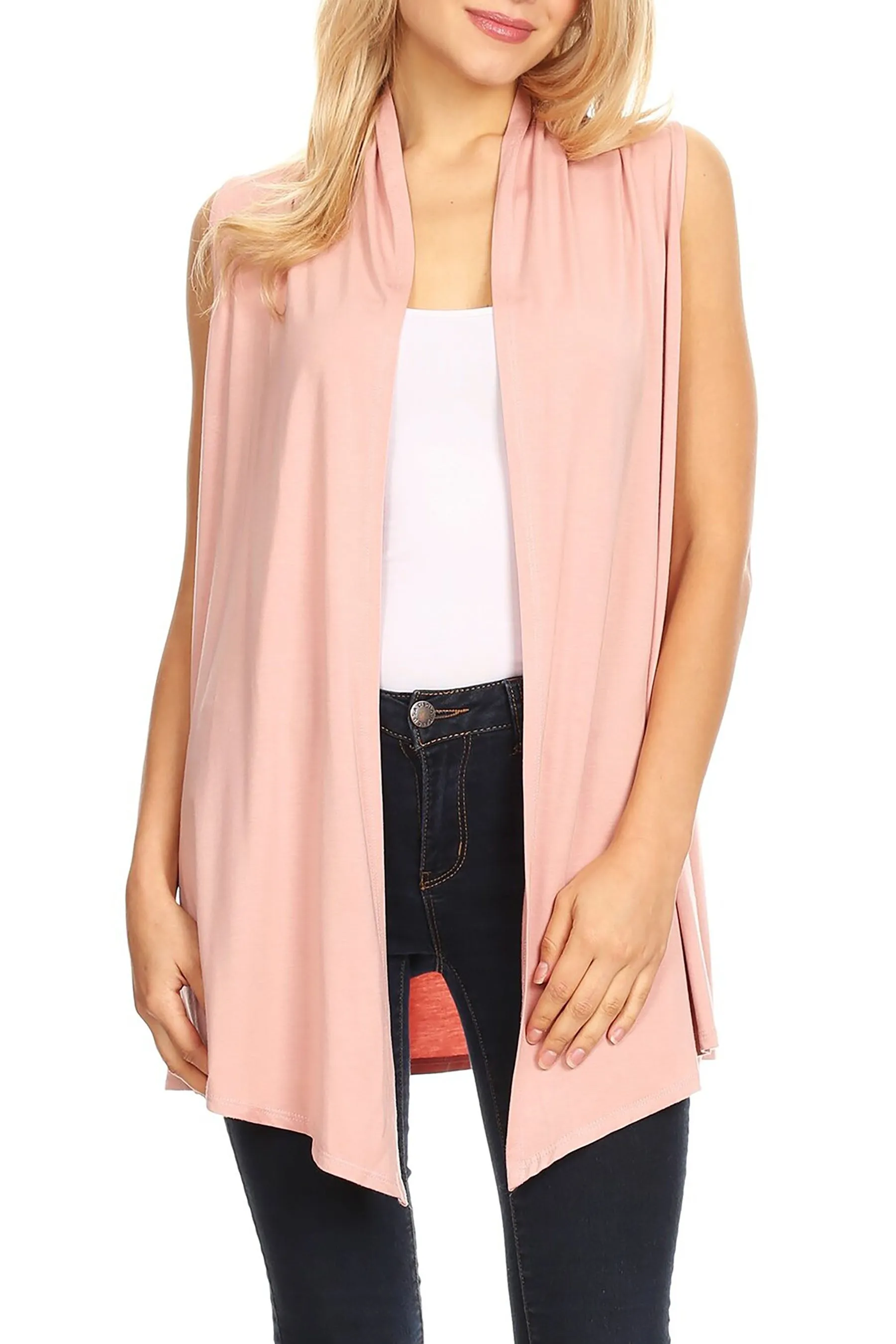 Women's Casual Open Draped Front Solid Cardigan Vest