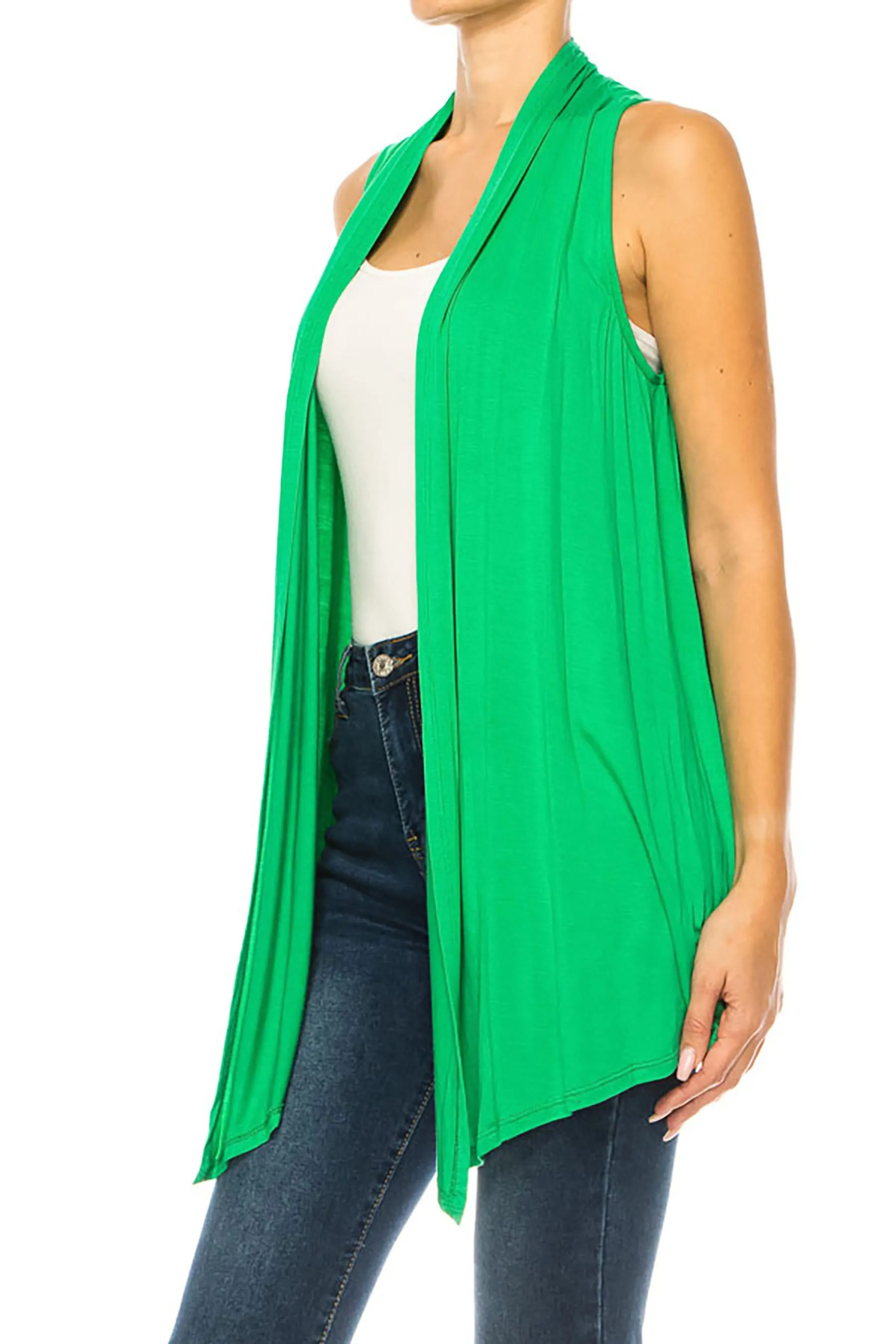 Women's Casual Open Draped Front Solid Cardigan Vest