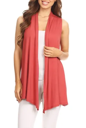 Women's Casual Open Draped Front Solid Cardigan Vest