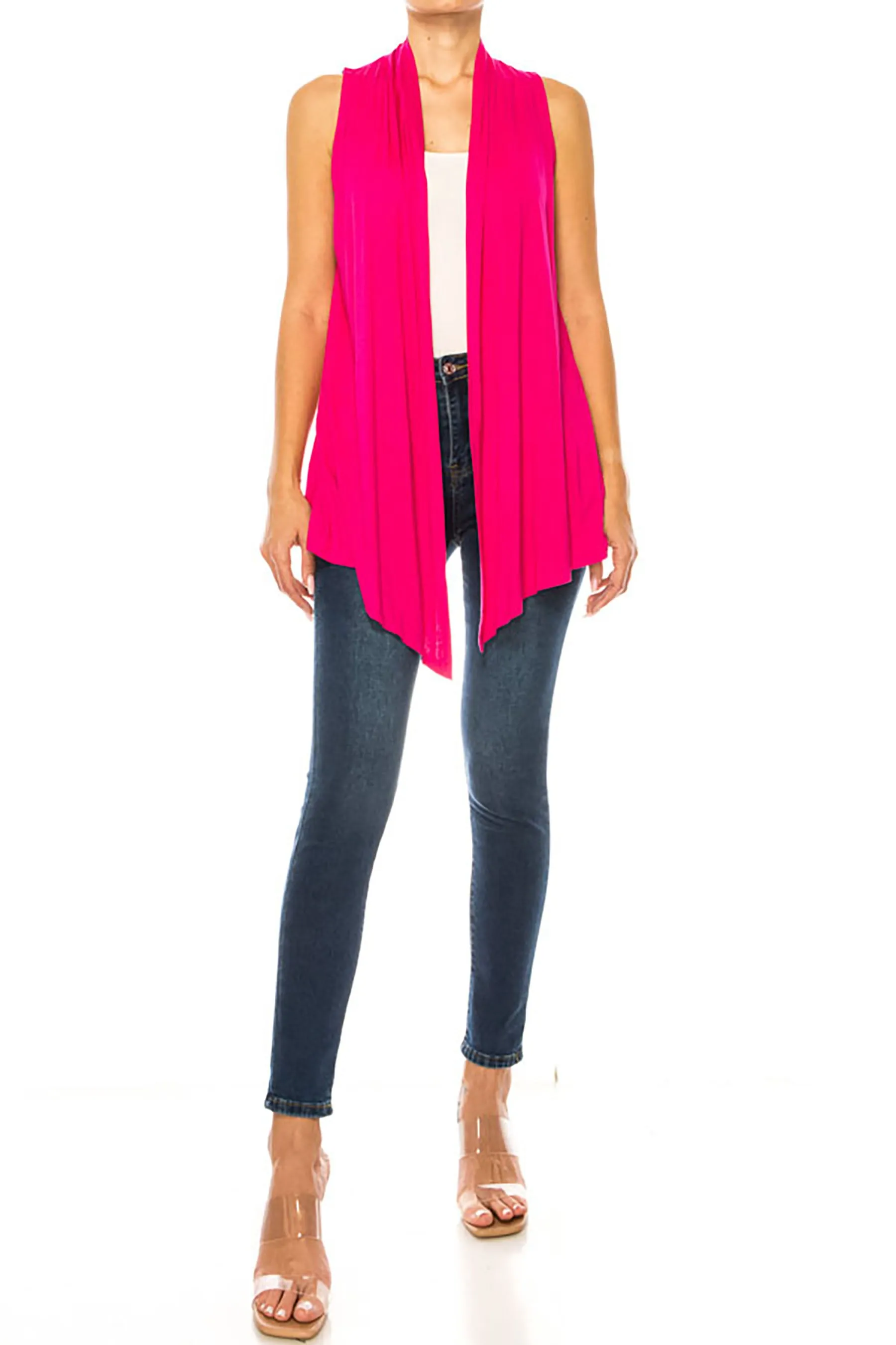 Women's Casual Open Draped Front Solid Cardigan Vest