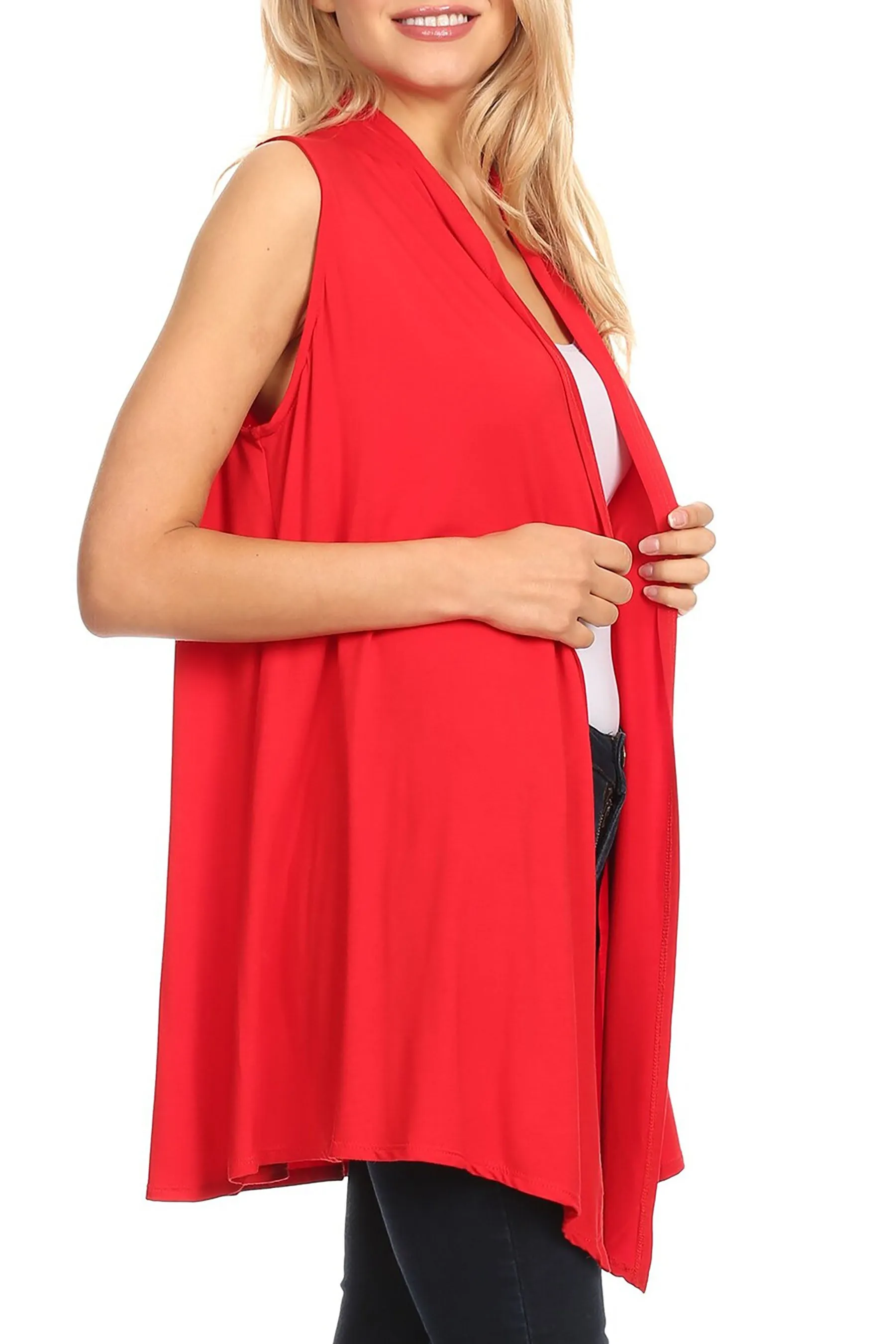 Women's Casual Open Draped Front Solid Cardigan Vest