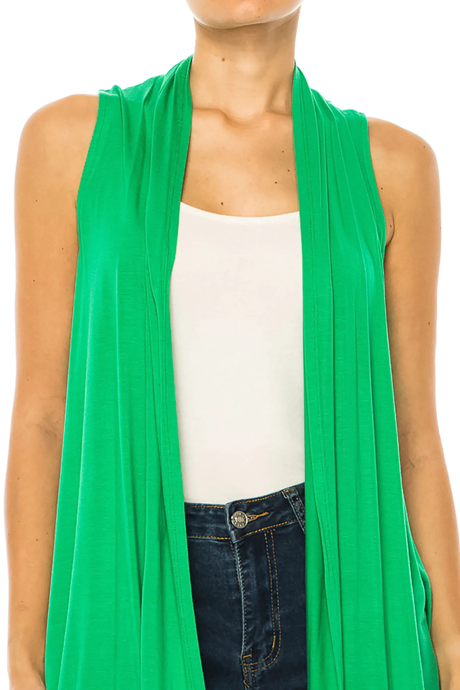 Women's Casual Open Draped Front Solid Cardigan Vest