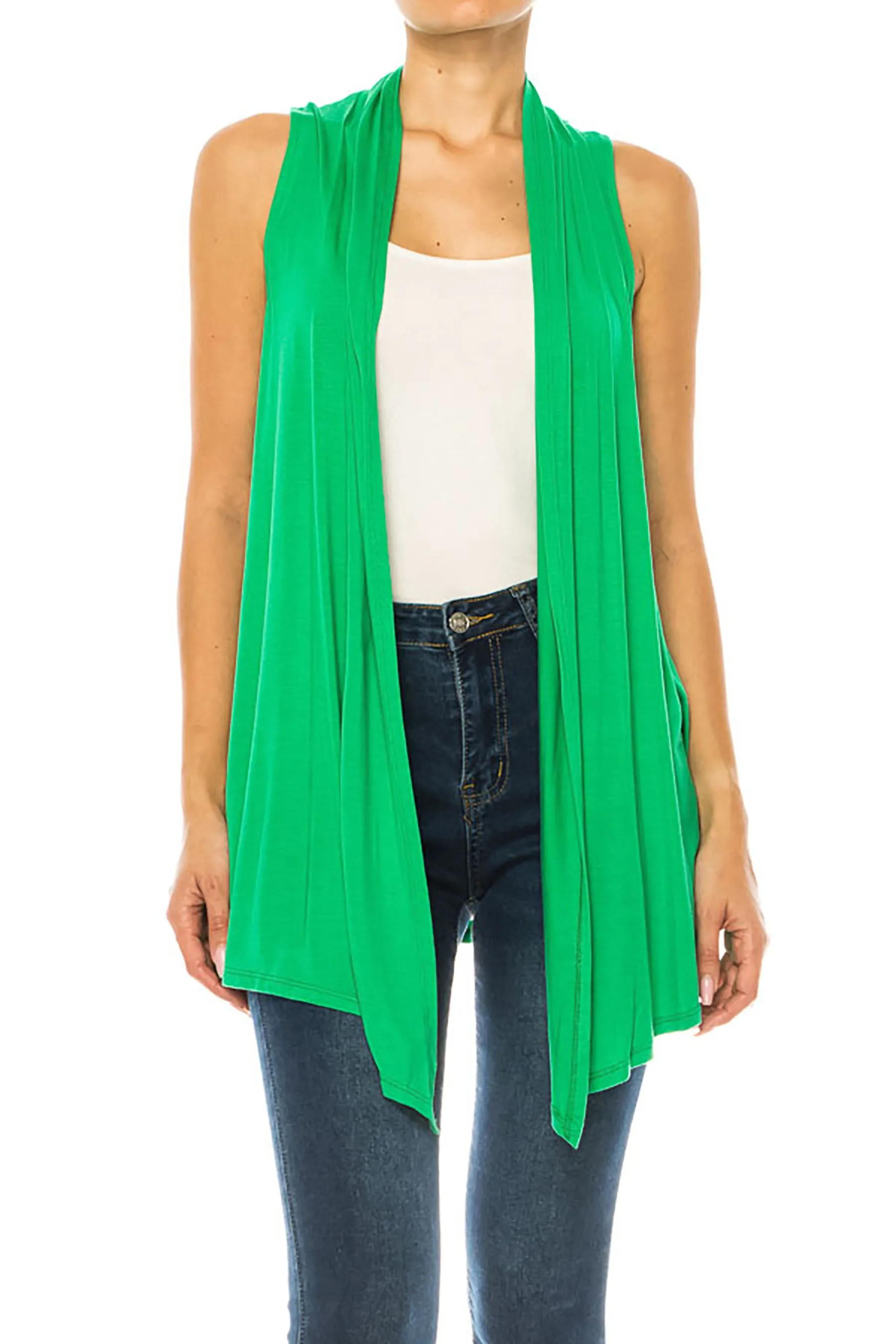 Women's Casual Open Draped Front Solid Cardigan Vest