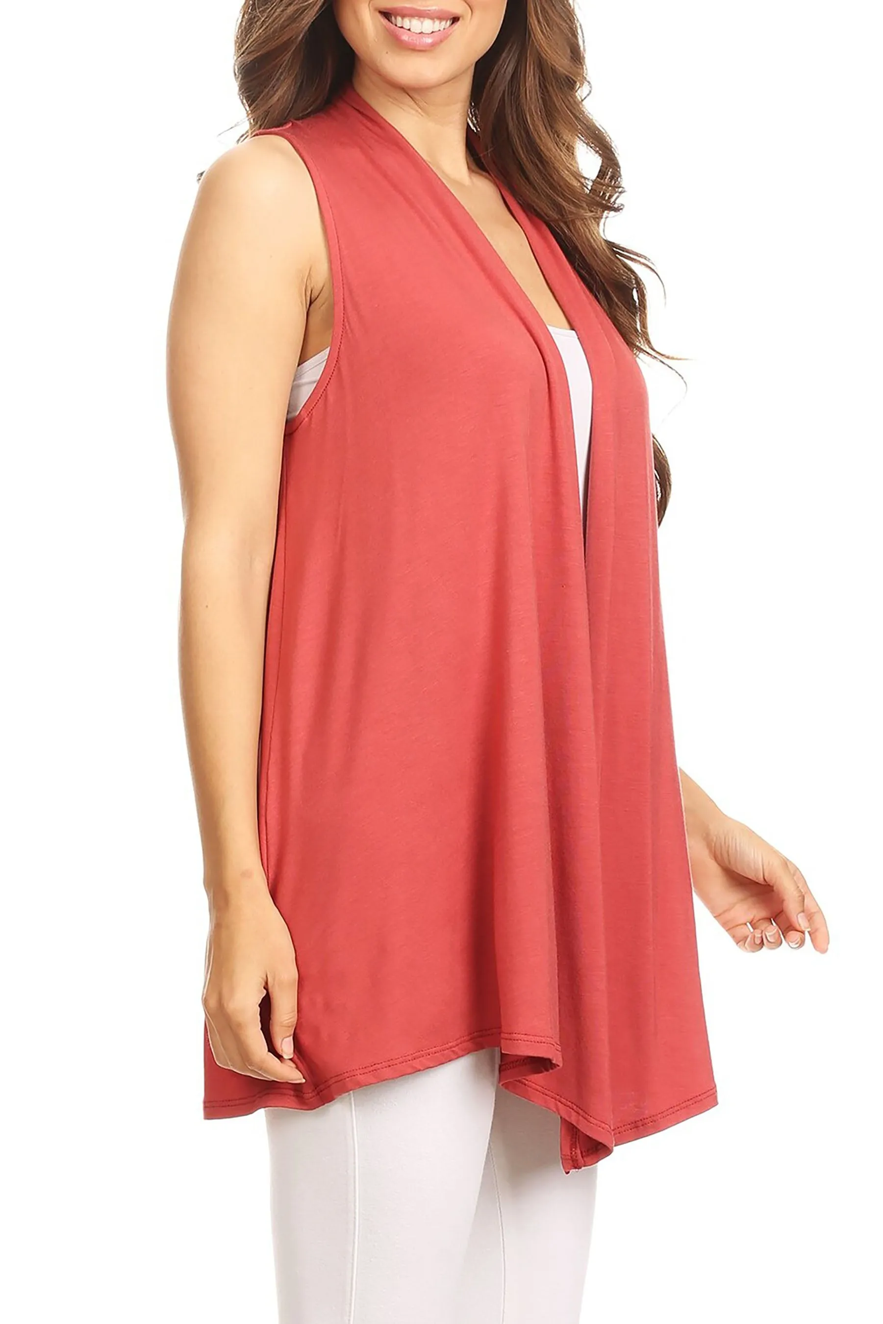 Women's Casual Open Draped Front Solid Cardigan Vest