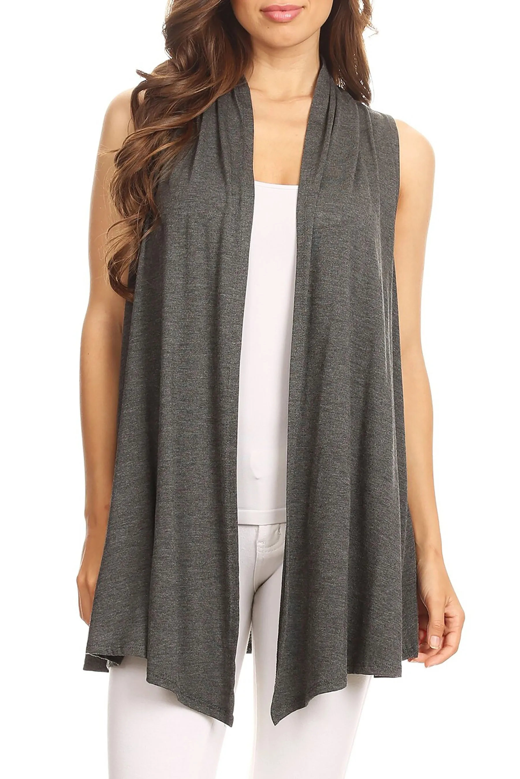 Women's Casual Open Draped Front Solid Cardigan Vest