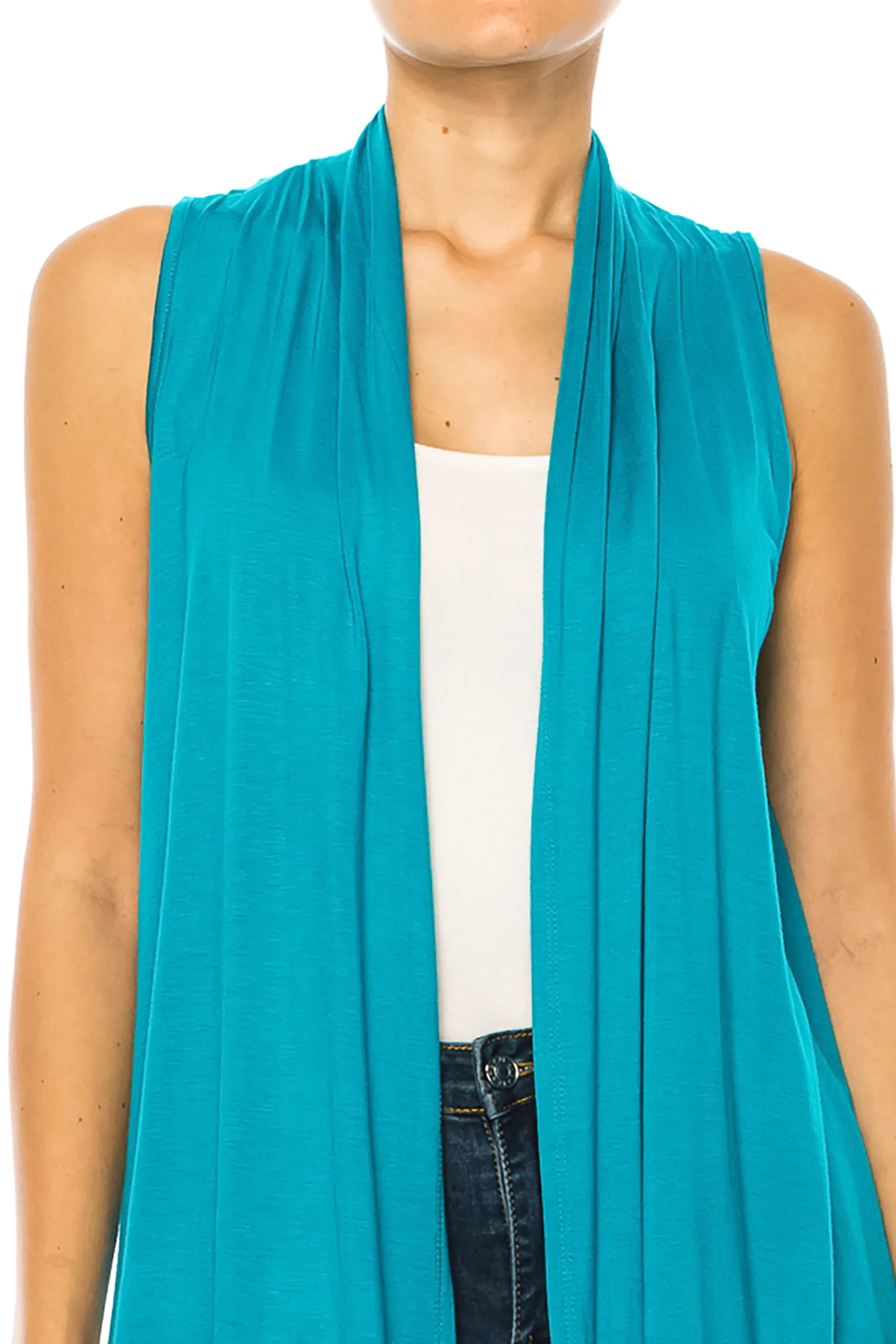 Women's Casual Open Draped Front Solid Cardigan Vest