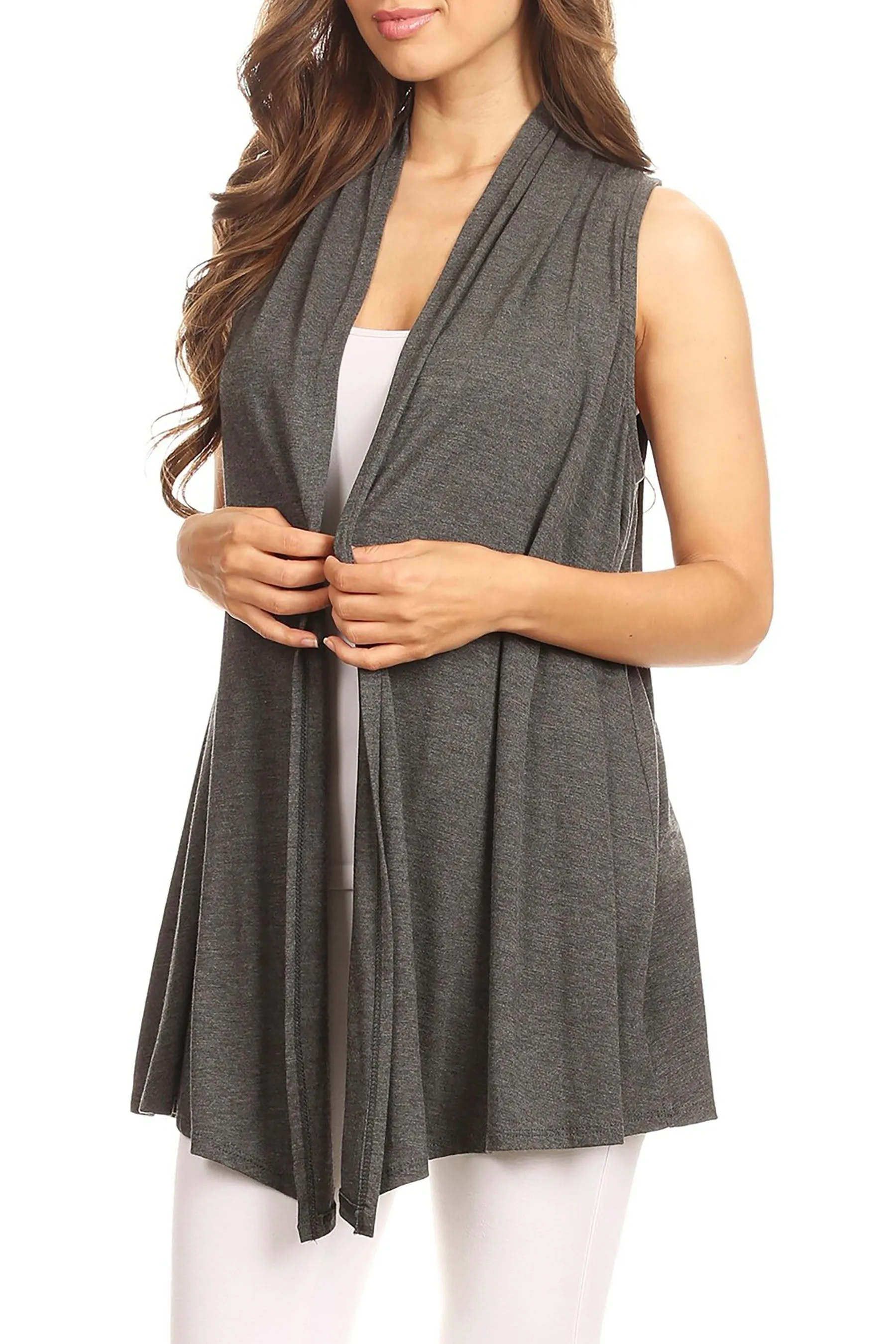 Women's Casual Open Draped Front Solid Cardigan Vest