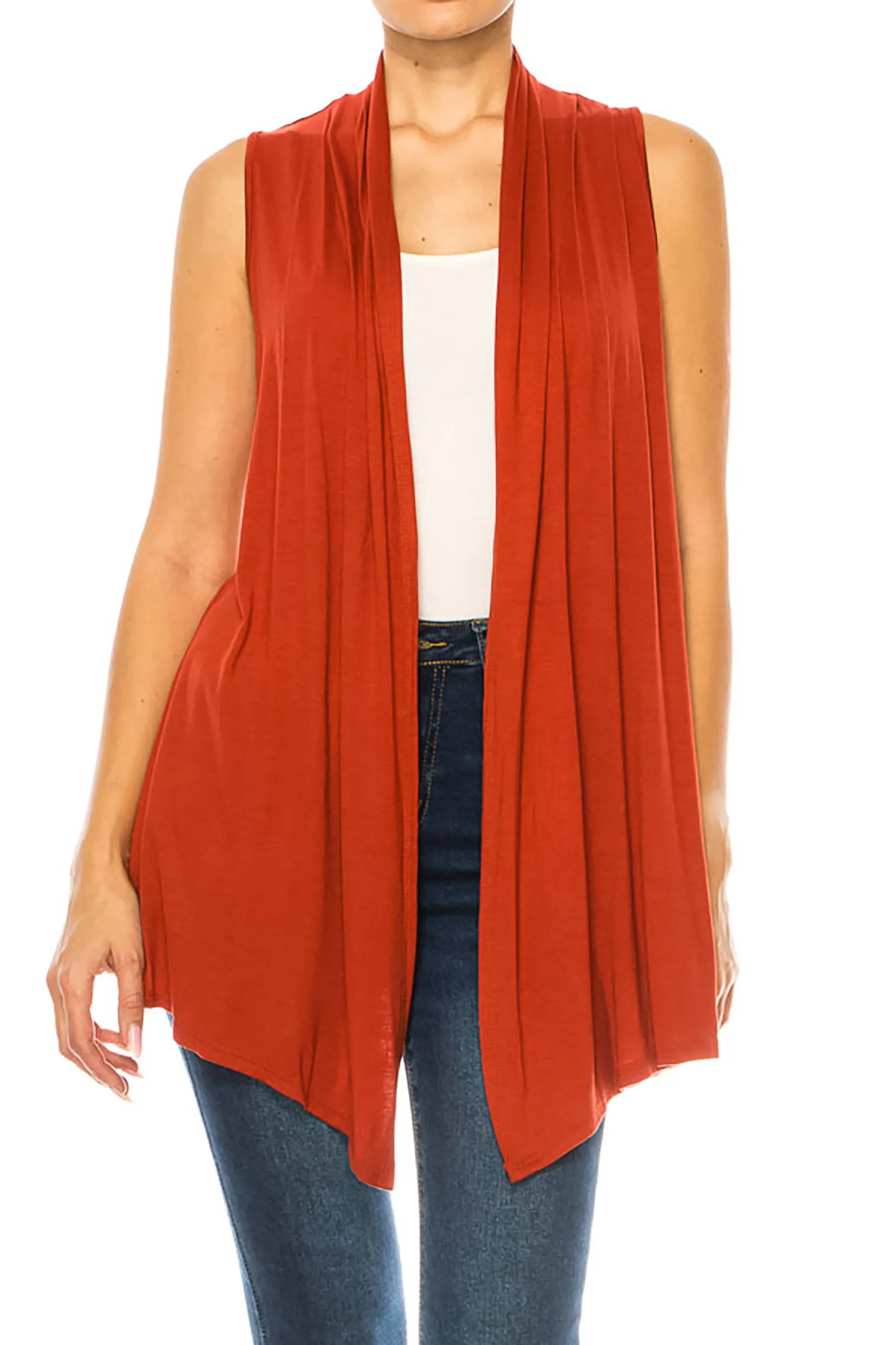 Women's Casual Open Draped Front Solid Cardigan Vest