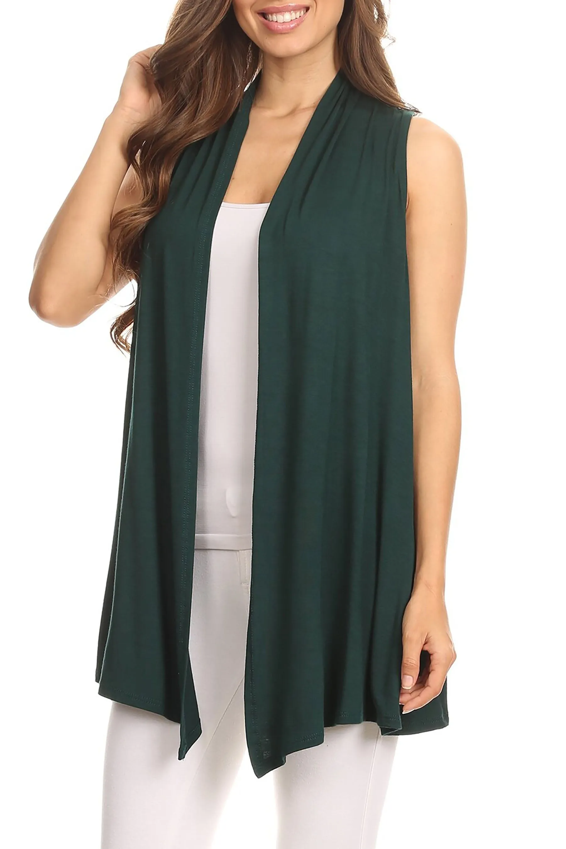 Women's Casual Open Draped Front Solid Cardigan Vest