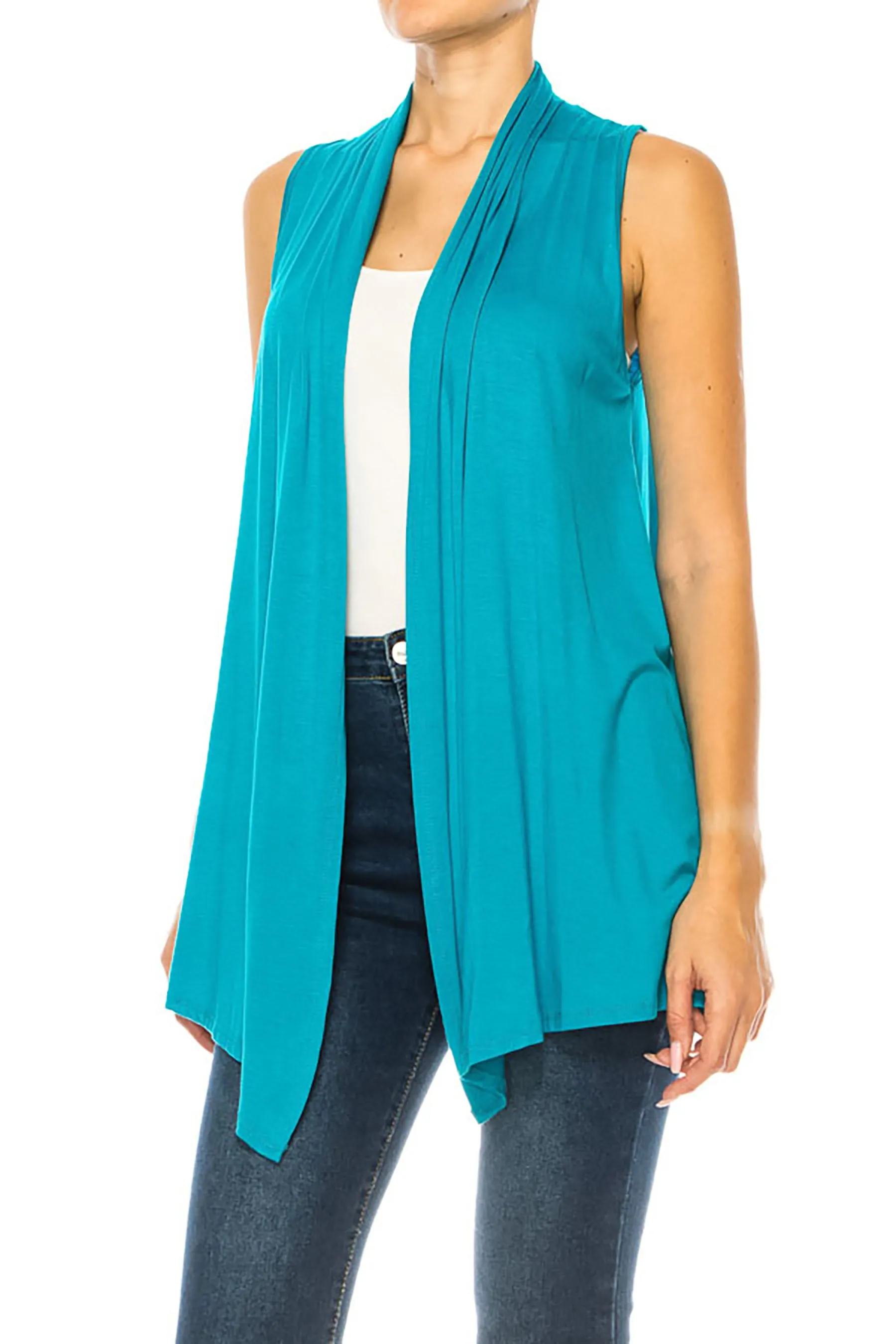 Women's Casual Open Draped Front Solid Cardigan Vest