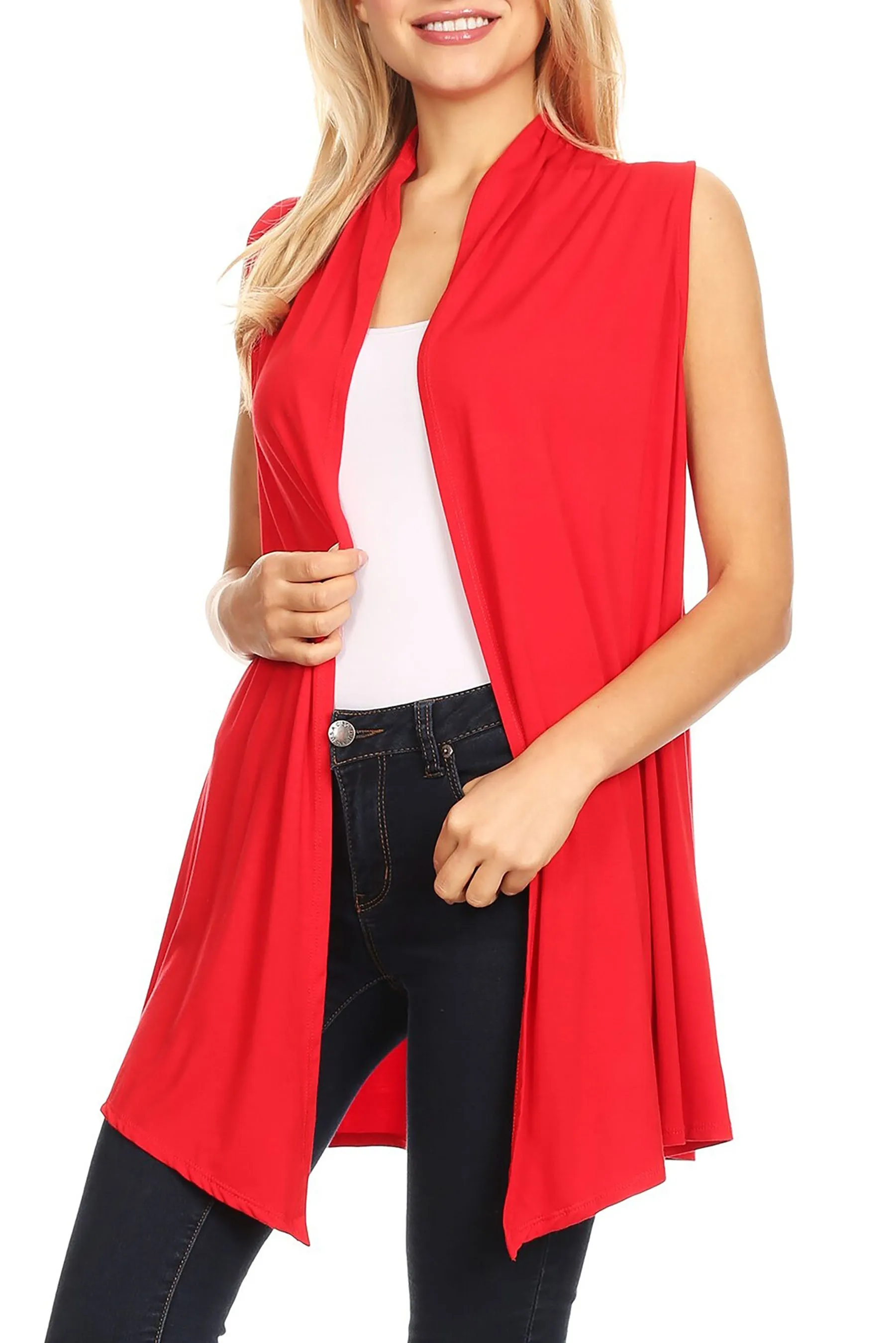 Women's Casual Open Draped Front Solid Cardigan Vest